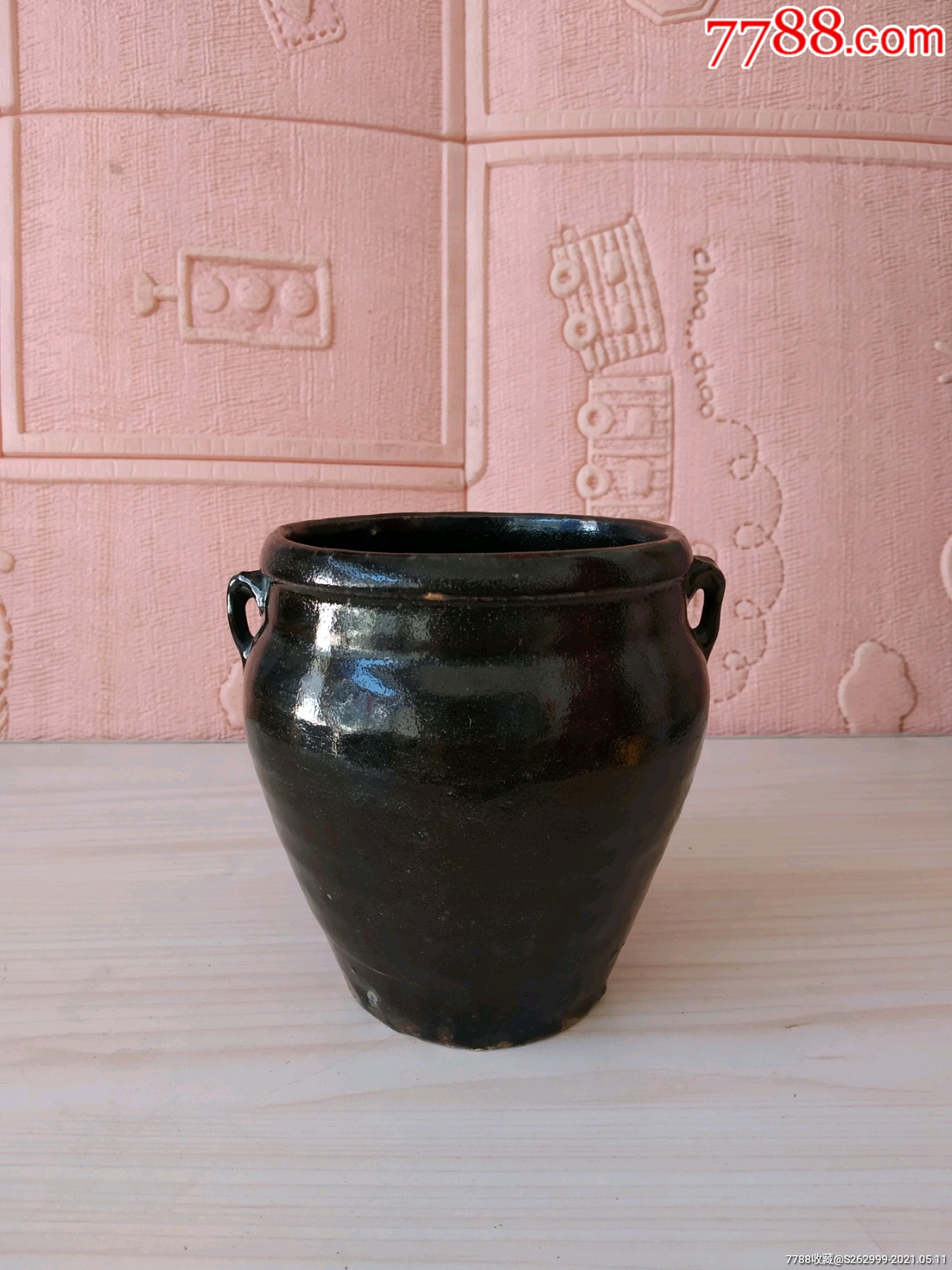 黑釉双耳罐,黑瓷罐