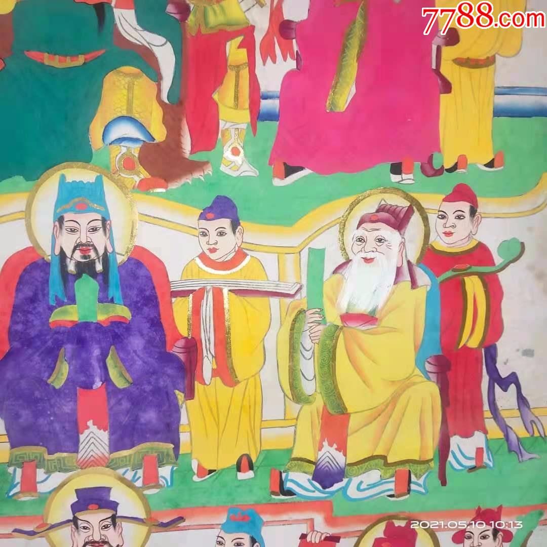 包纯手工绘画,绢画全神同堂,约50个人物画,佛像画道教画菩萨画