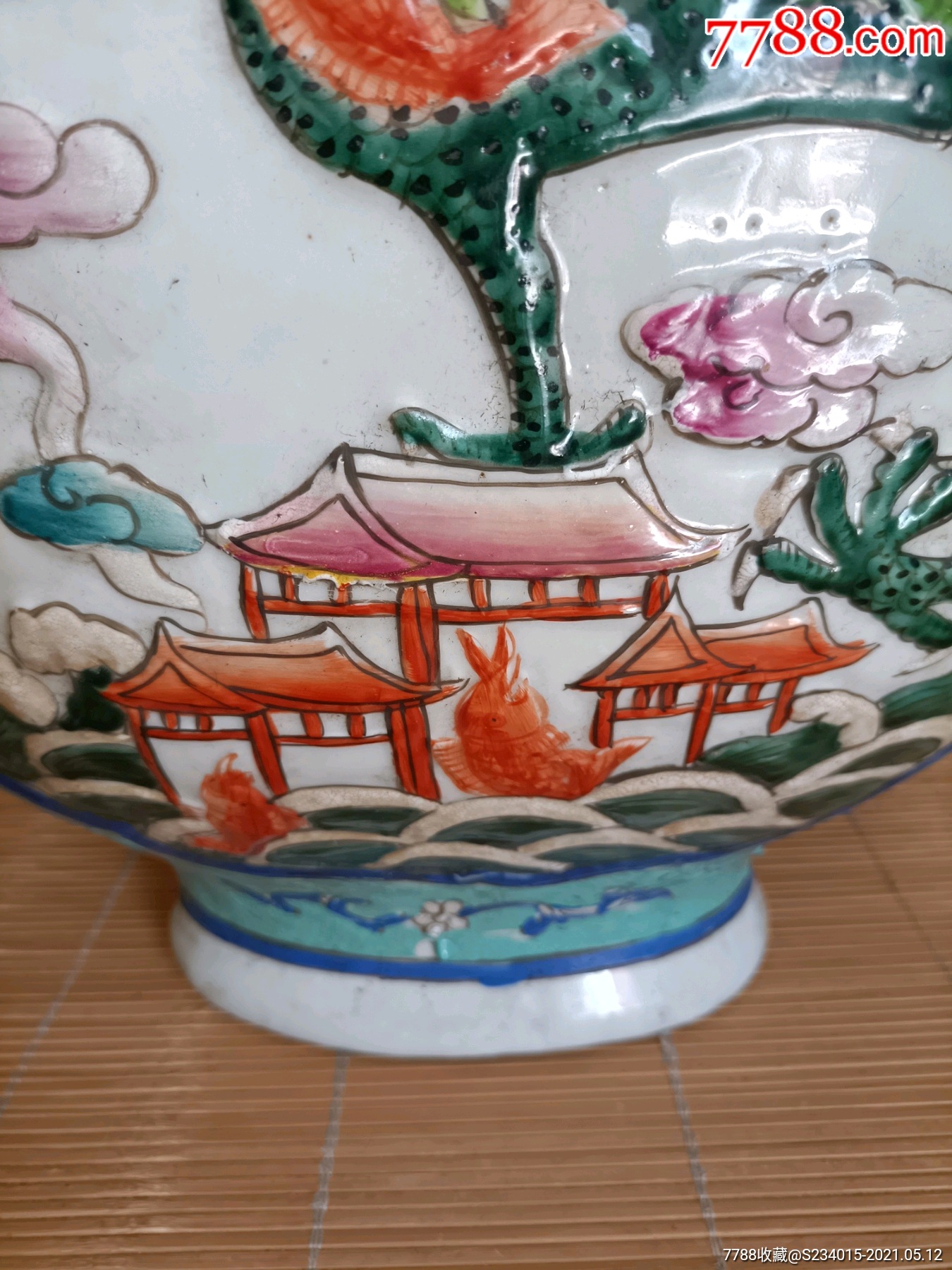 清代光绪年五彩龙凤抱月瓶一个，釉色漂亮，画工流畅精美，一面凤凰牡丹喜鹊登梅_彩绘瓷/彩瓷【古玩民俗家具园】_第6张_7788茶具