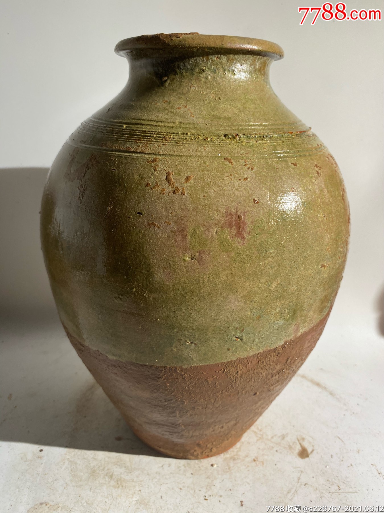 古玩陶器高古陶瓷唐代绿釉陶罐