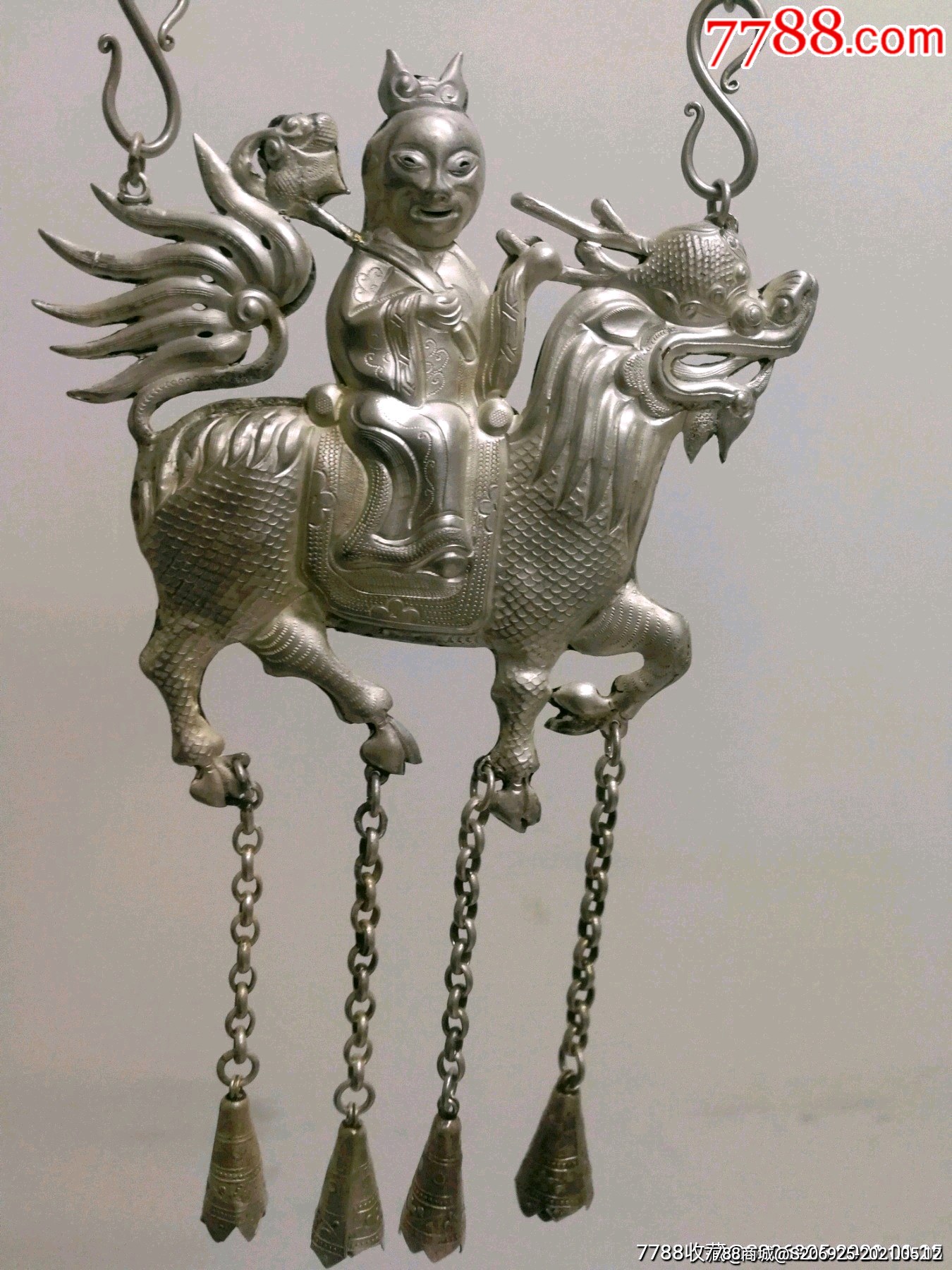 清代麒麟送子老银锁