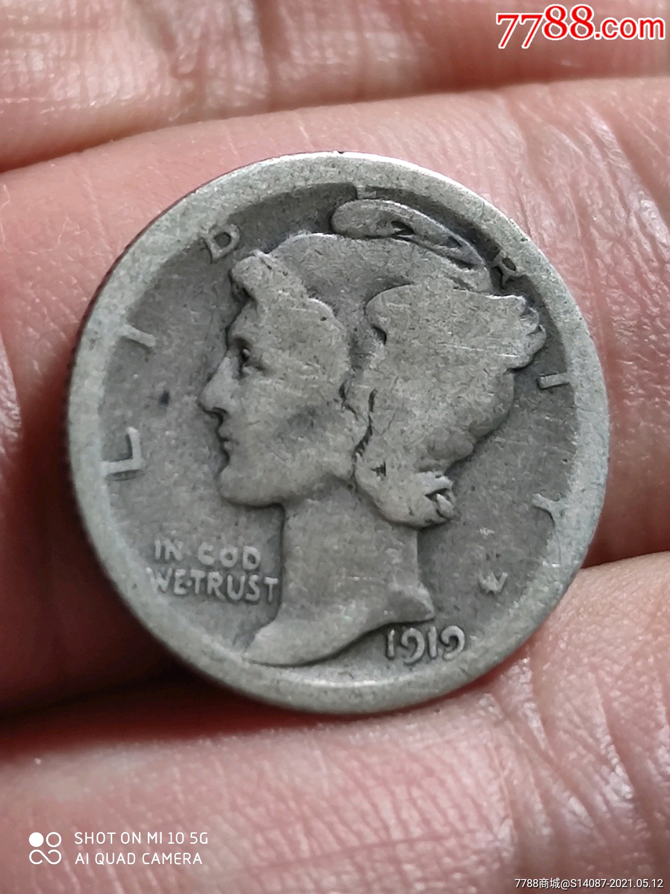 外币1919年10美分墨丘利小飞人银币
