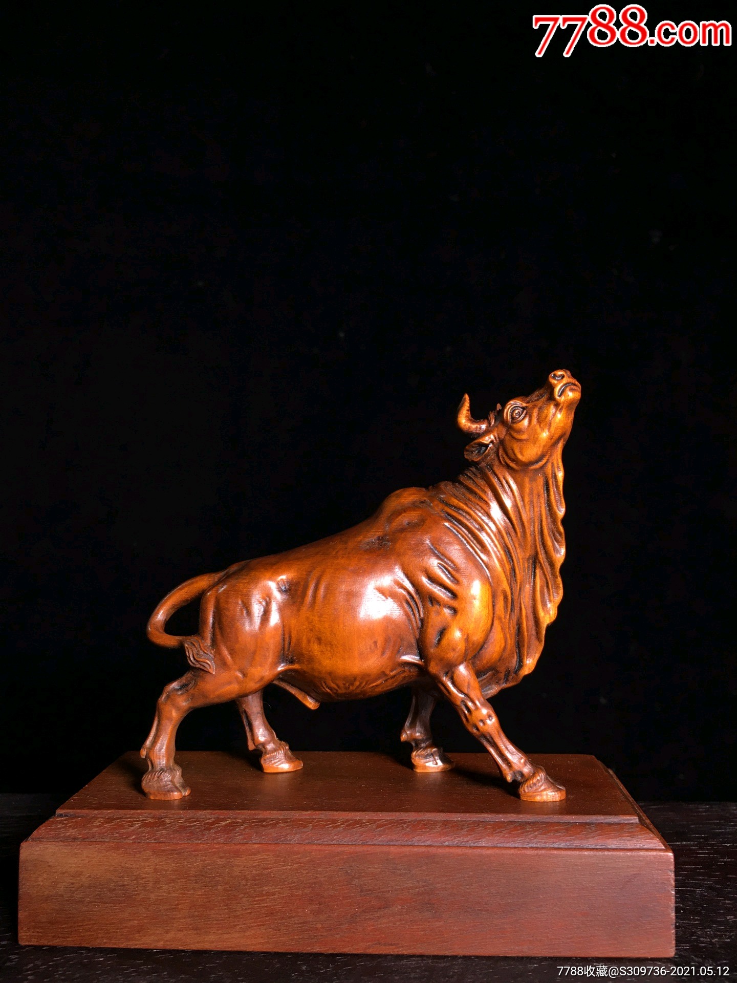 黄杨木牛气冲天摆件-木雕摆件-7788收藏