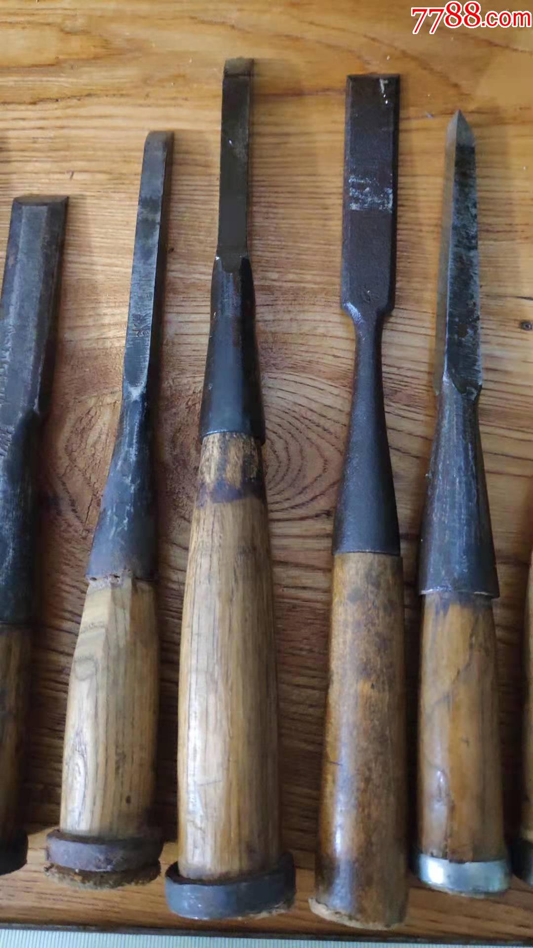 上世纪70-80年代老式老木工凿子一组8只合售.