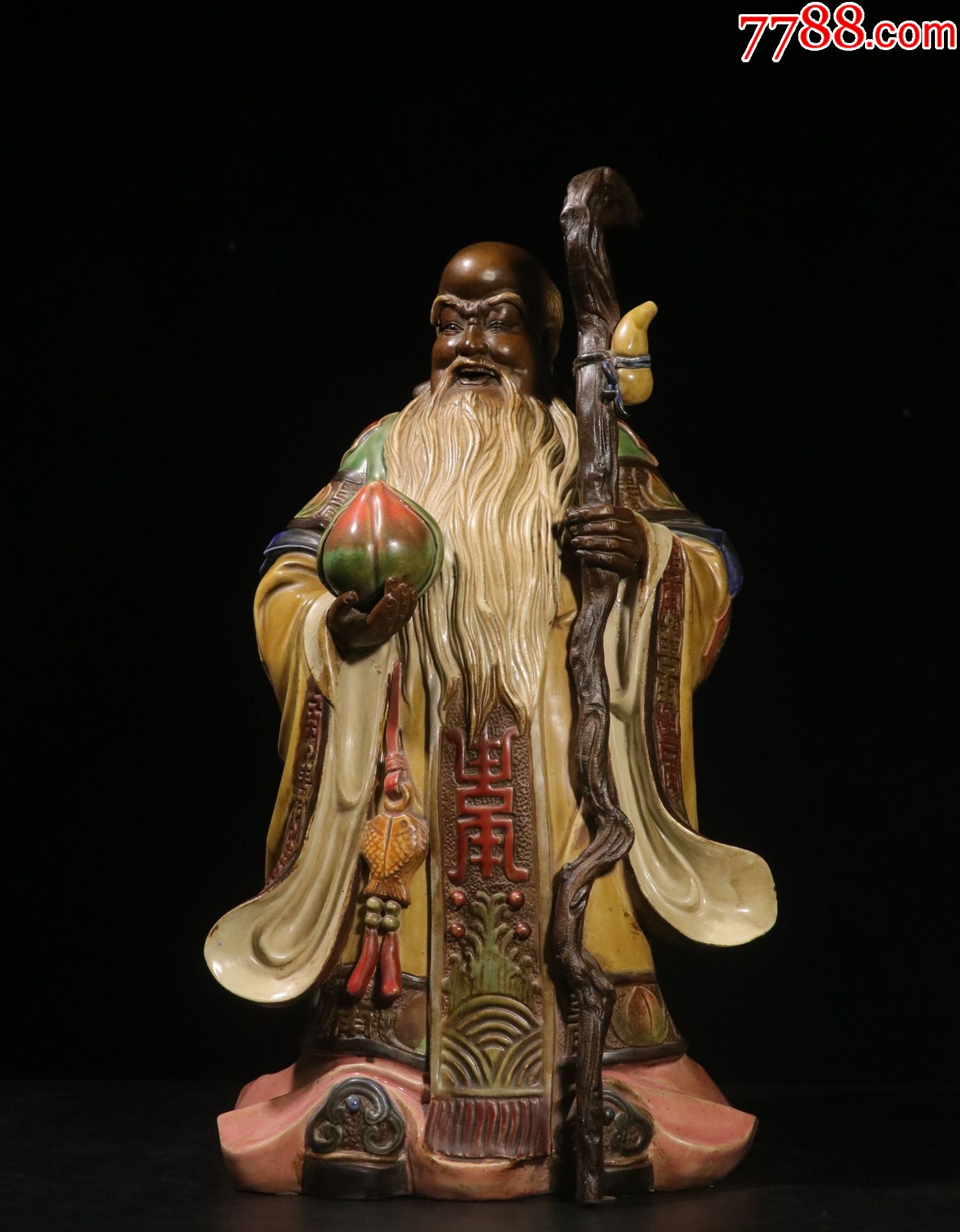 精美挂釉石湾窑寿翁立像摆件