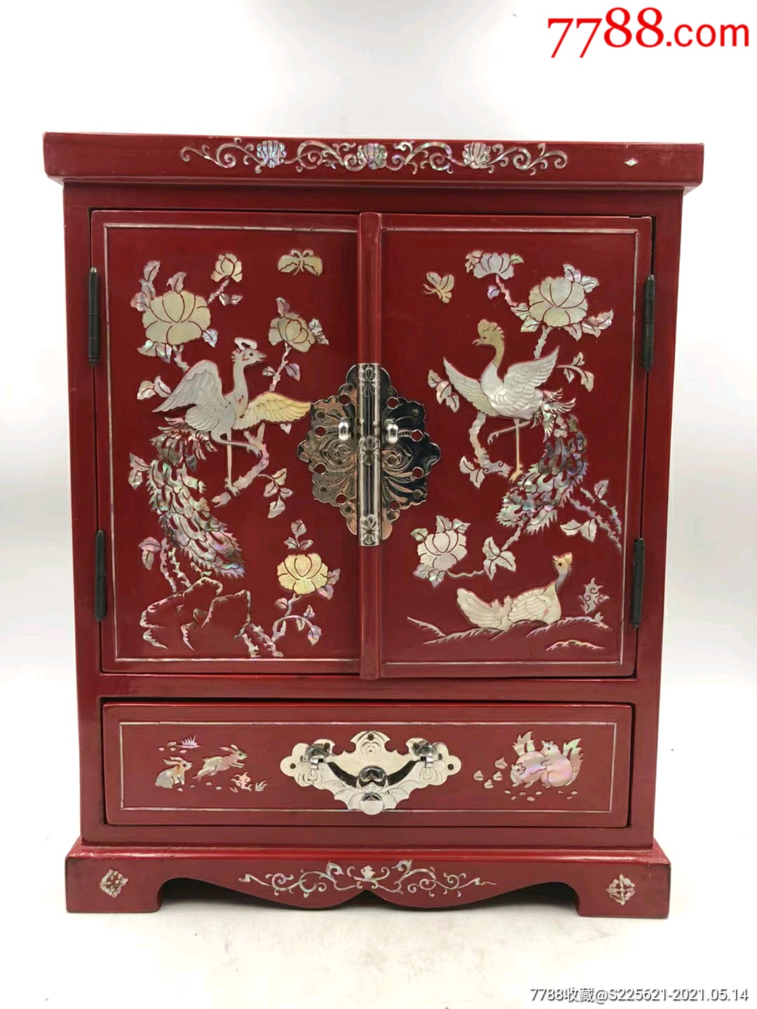 大漆嵌螺钿凤穿牡丹图分格化妆柜-价格:4000元-se80171014-其他旧漆器
