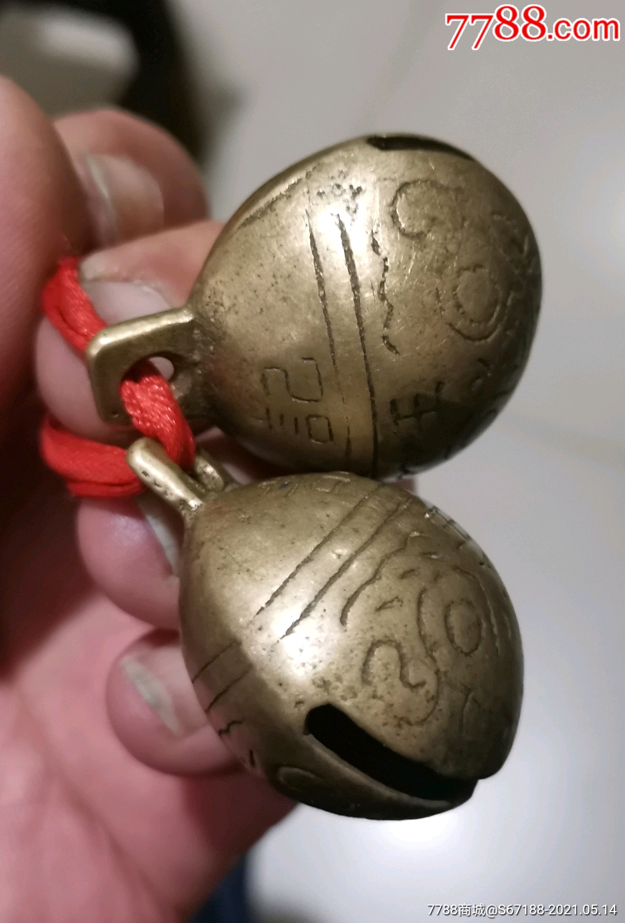 清代临记虎头铜铃铛一对