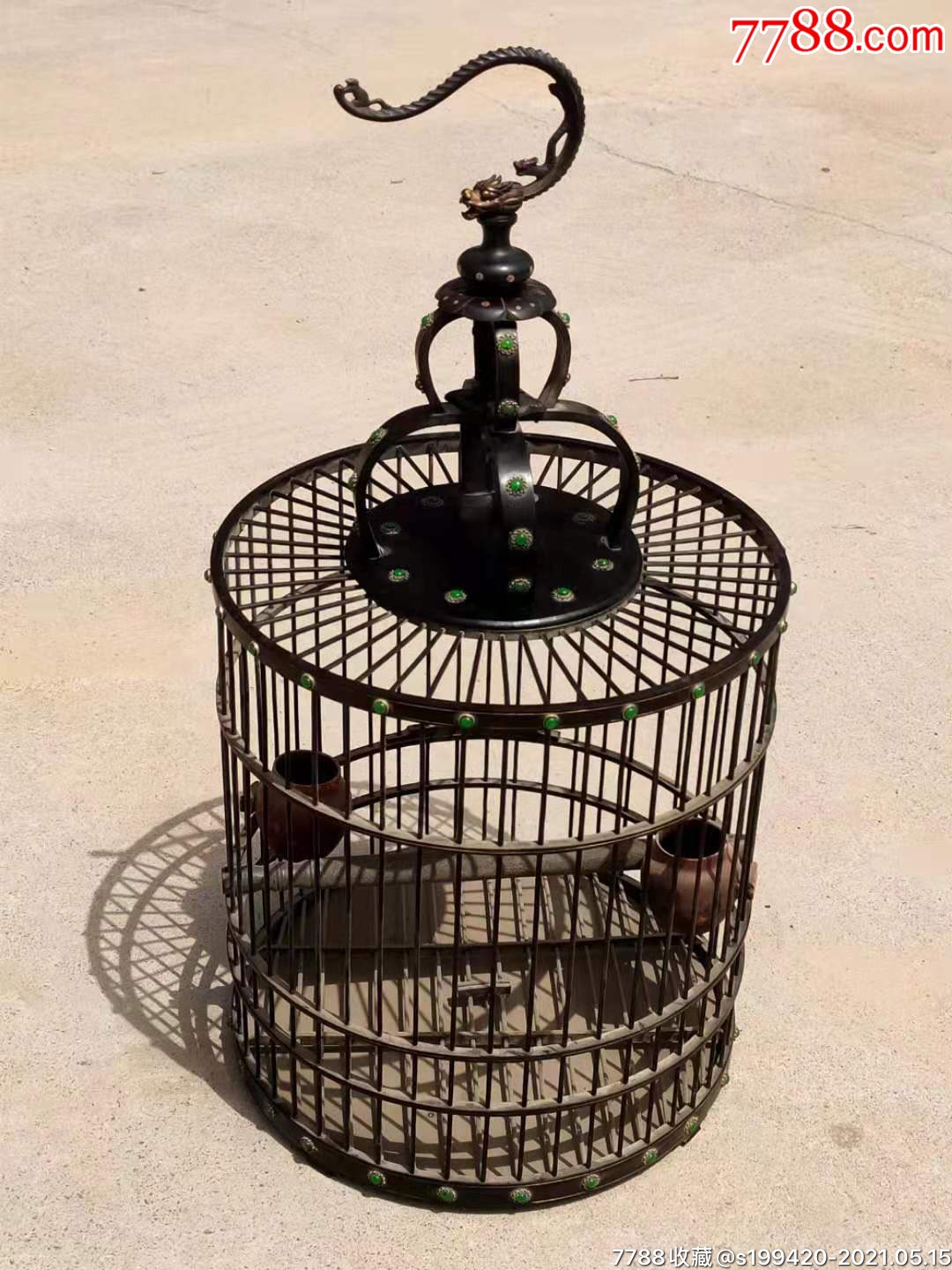 檀木镶嵌玉石鸟笼铜挂钩全品无瑕疵正常使用