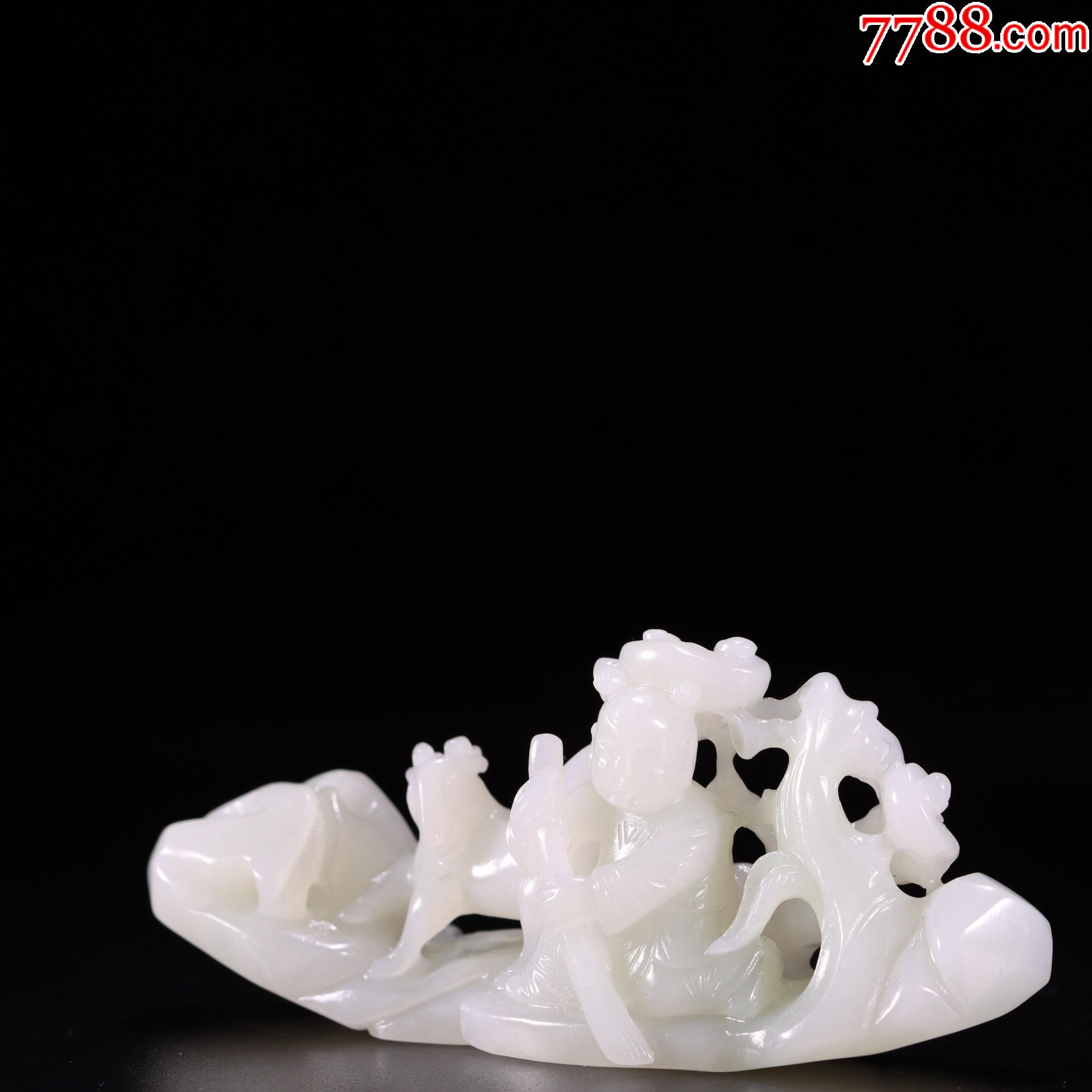 和田玉仙人乘槎摆件