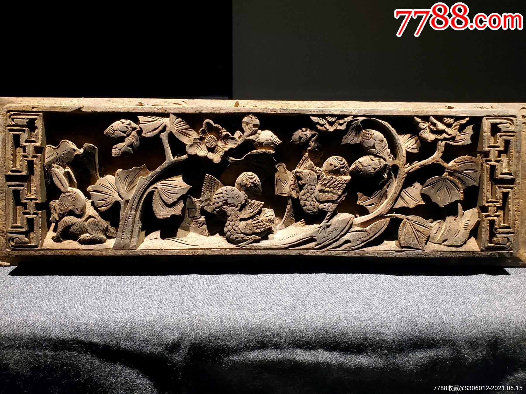 超厚深浮雕清水木雕大吉大利花板4公分厚生动动物雕刻年份老品相好