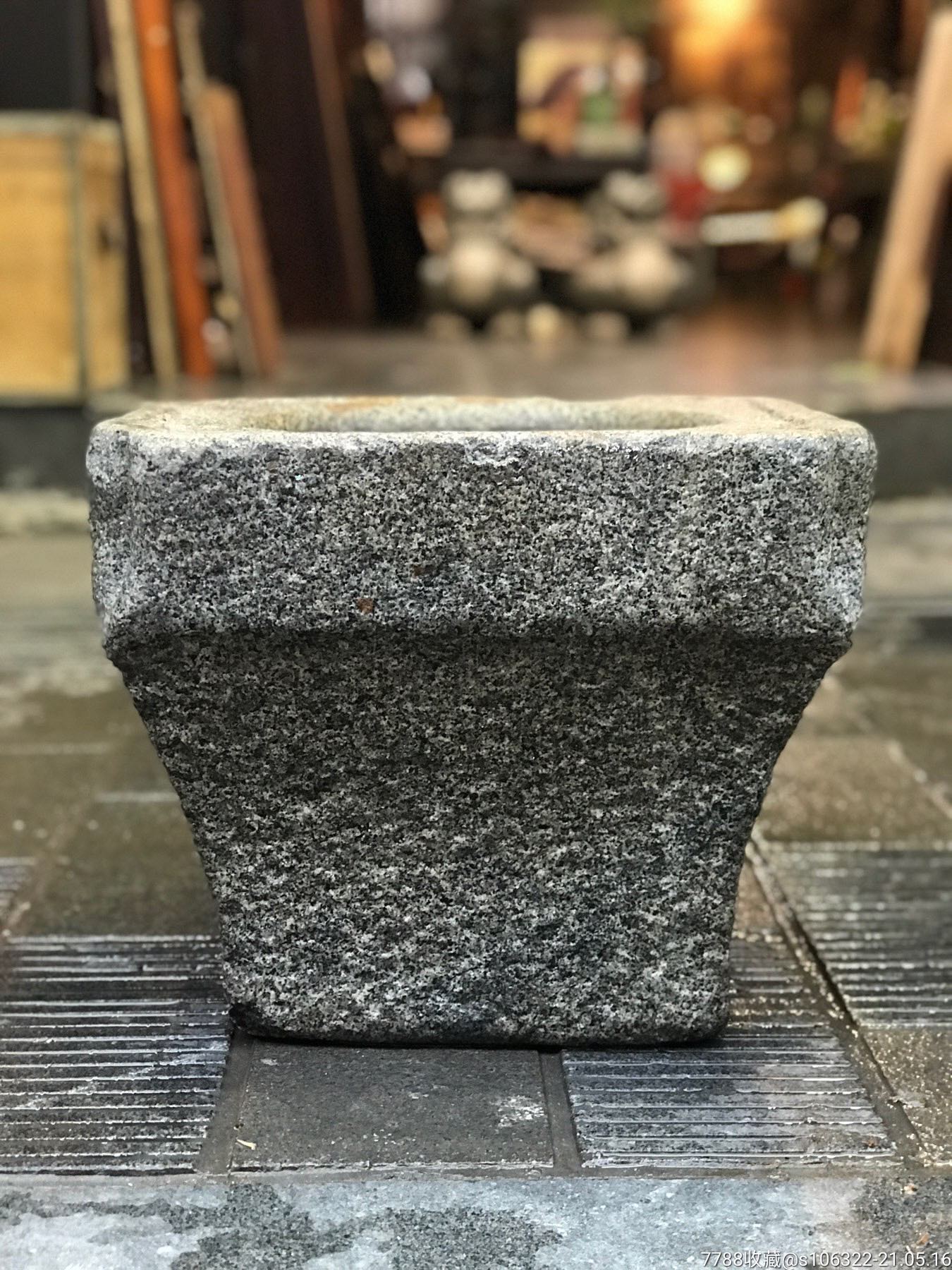 清代闽南绿豆青石盆四方起倭角石盆373730厘米