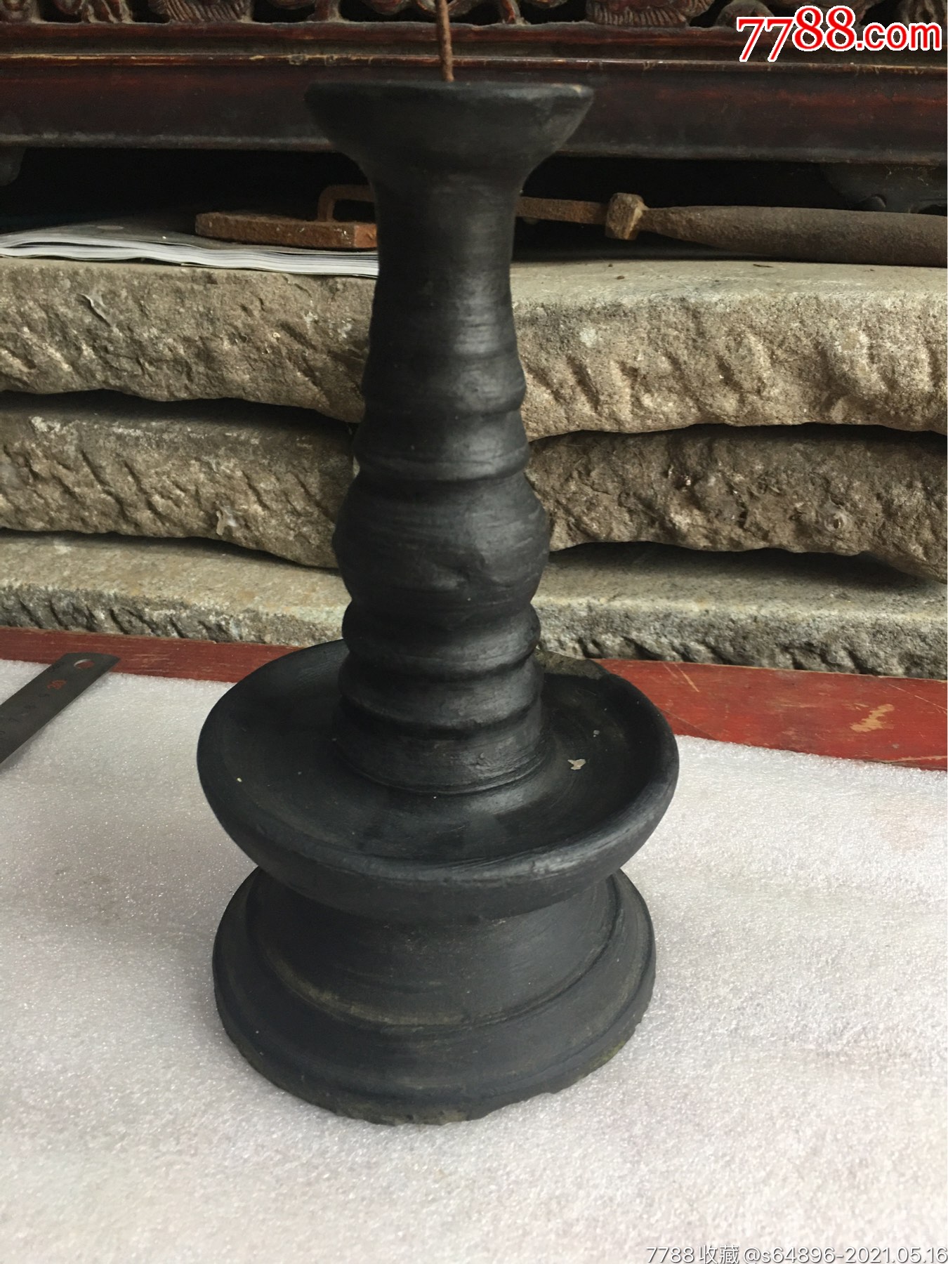 清代美工老黑陶蜡台_黑陶_鉴别图片_收藏价格_7788陶器收藏