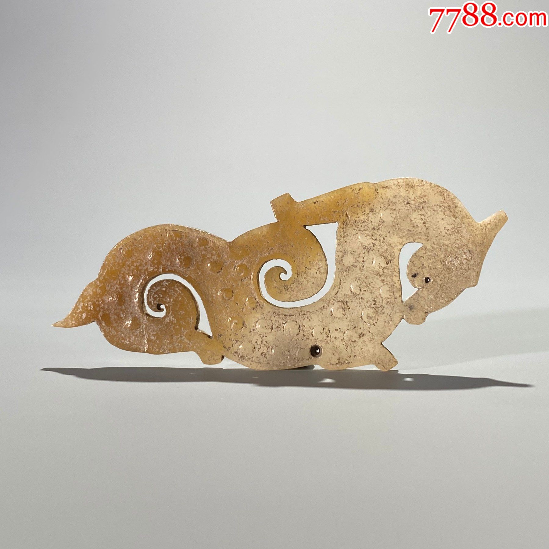 5品99明和田籽料高浮雕欢天喜地童子戏蟾玉龙佩古玉人物玉佩螭龙