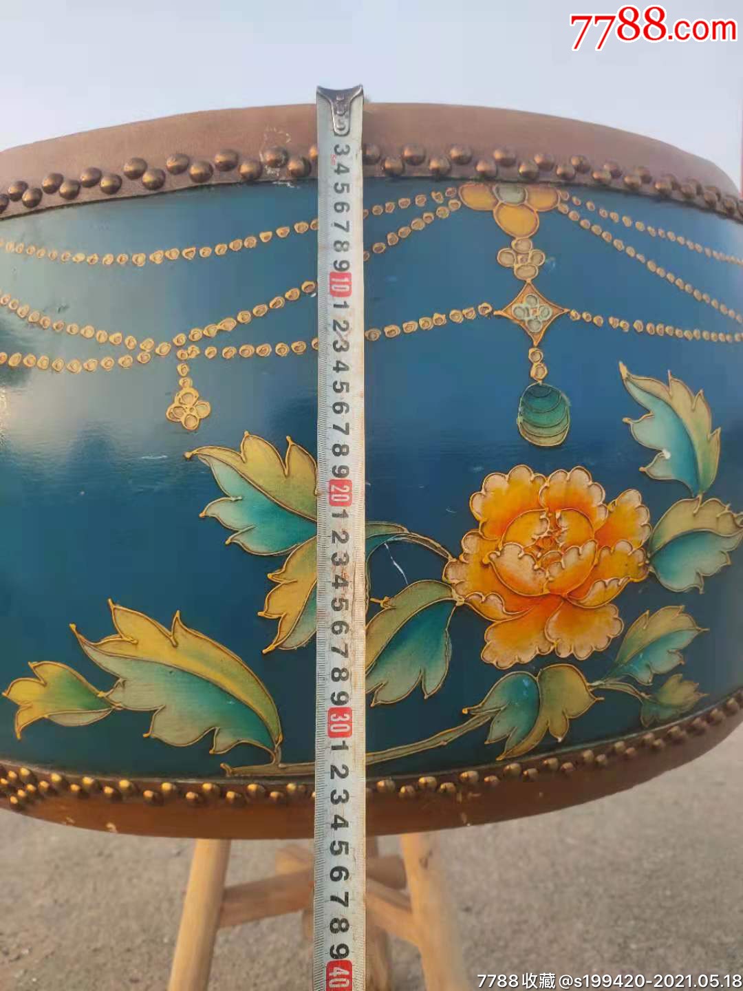 八十年代彩绘牛皮大鼓保存完整正常使用民俗展馆装修装饰佳品