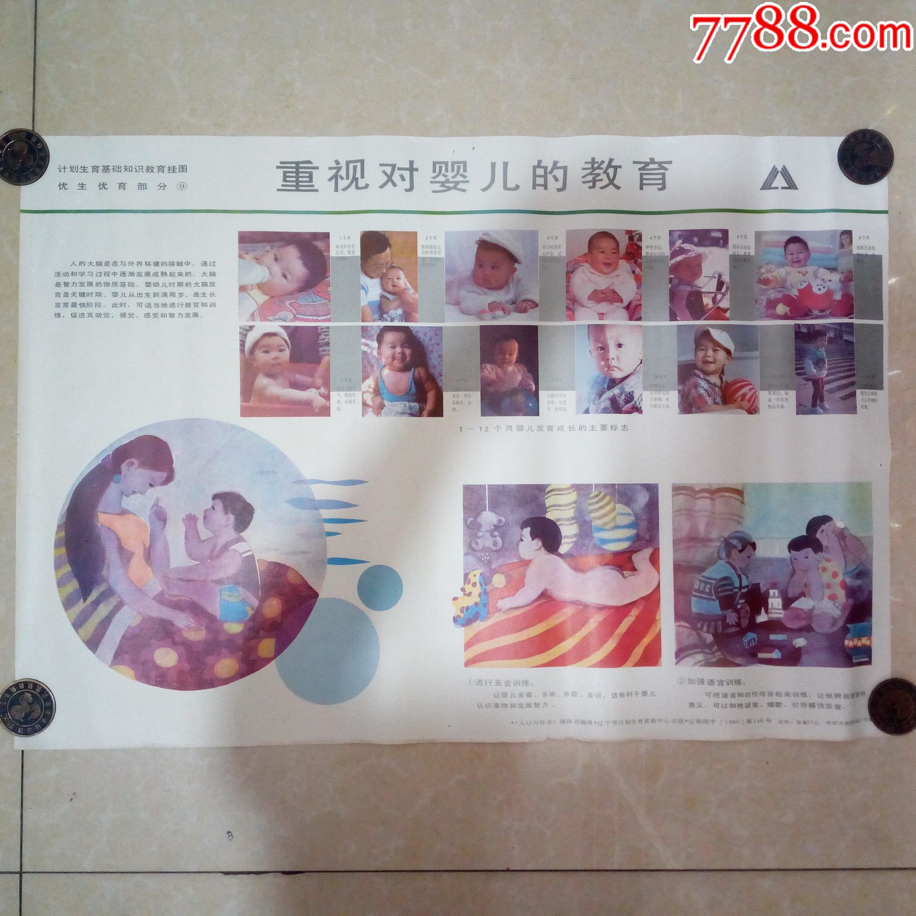 80年代计划生育宣传画-重视队婴儿的教育