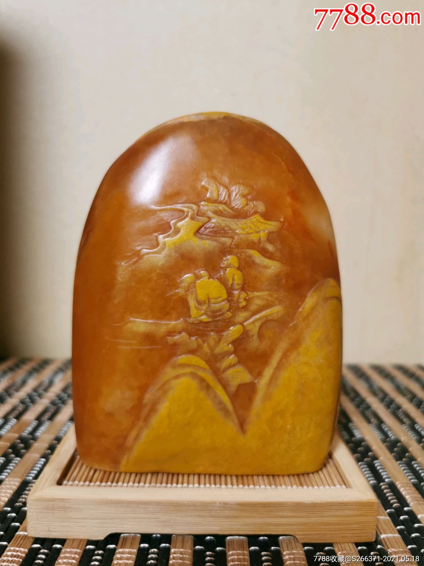 黄金皮黄冻石薄意雕人物山水摆件-价格:598元-se80259796-寿山石-零售