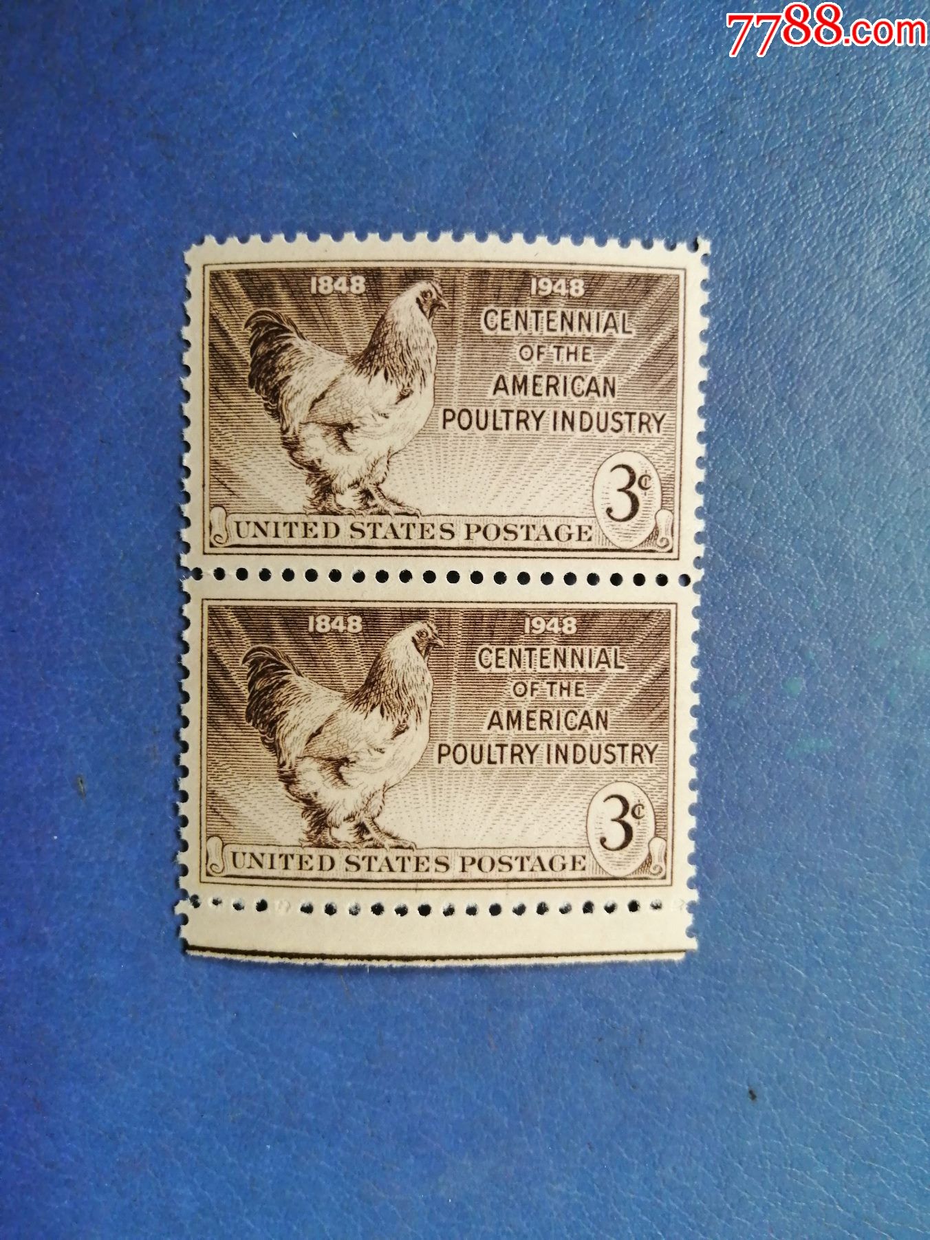 美国邮票1948年家禽业建立百年布拉马种鸡1全2连无邮戳新票