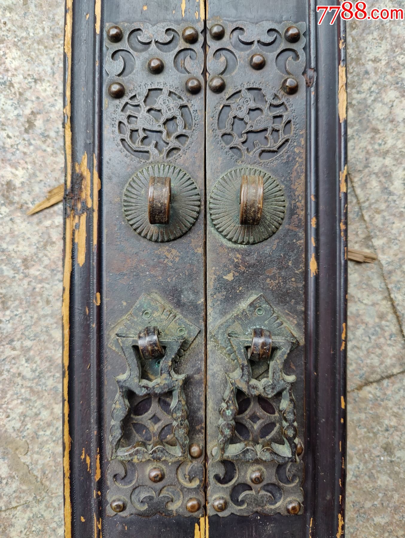 清代老铜錾刻雕刻老柜子柜门铜锁具铜攀铜拉手铜器摆件民俗品p021