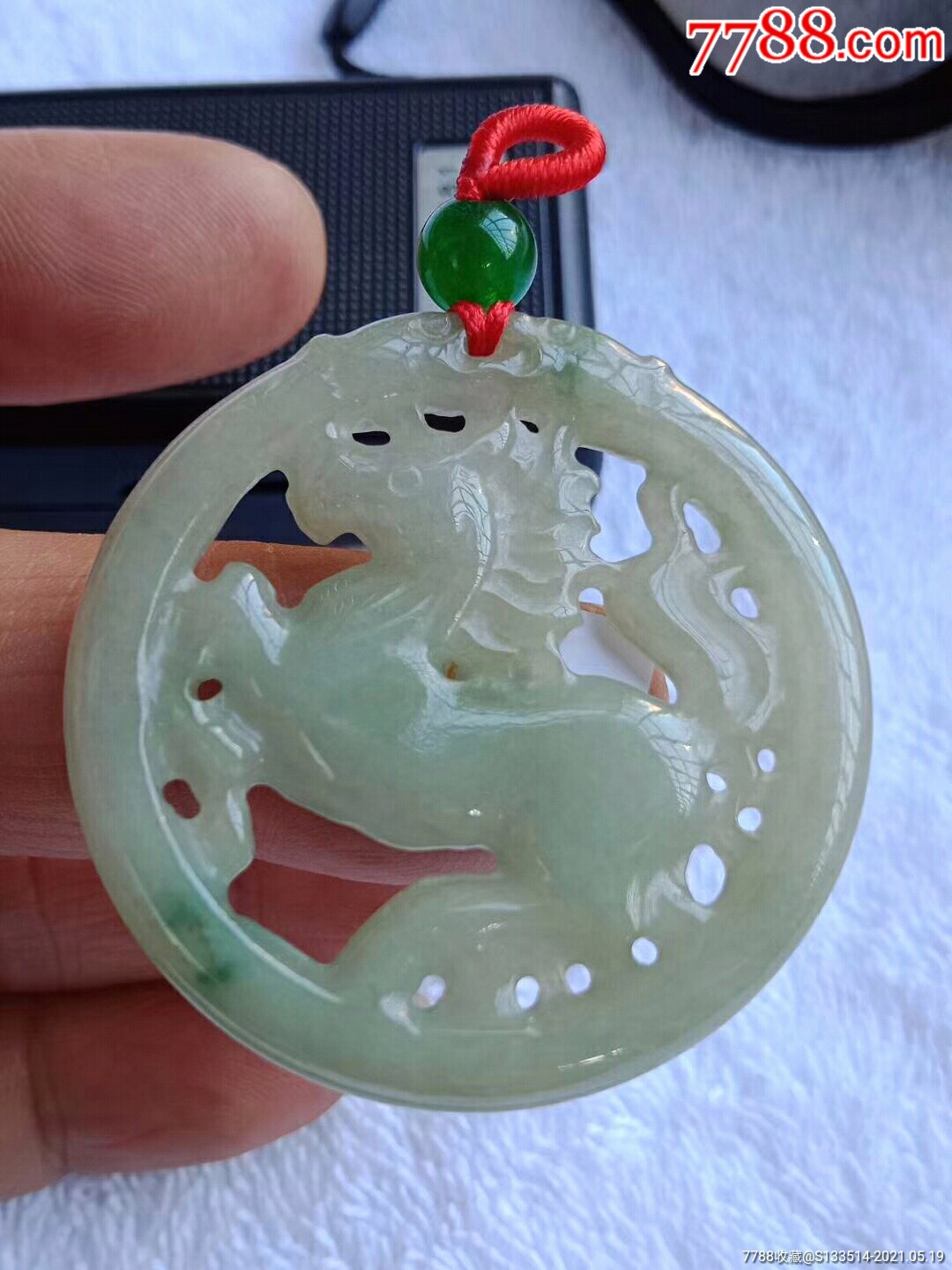 缅甸翡翠318阳绿马到成功挂件送证书