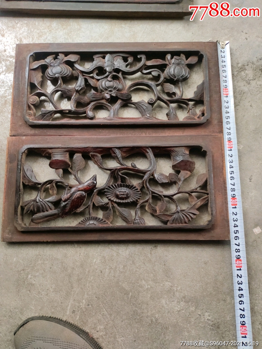 镂空木雕花板一对
