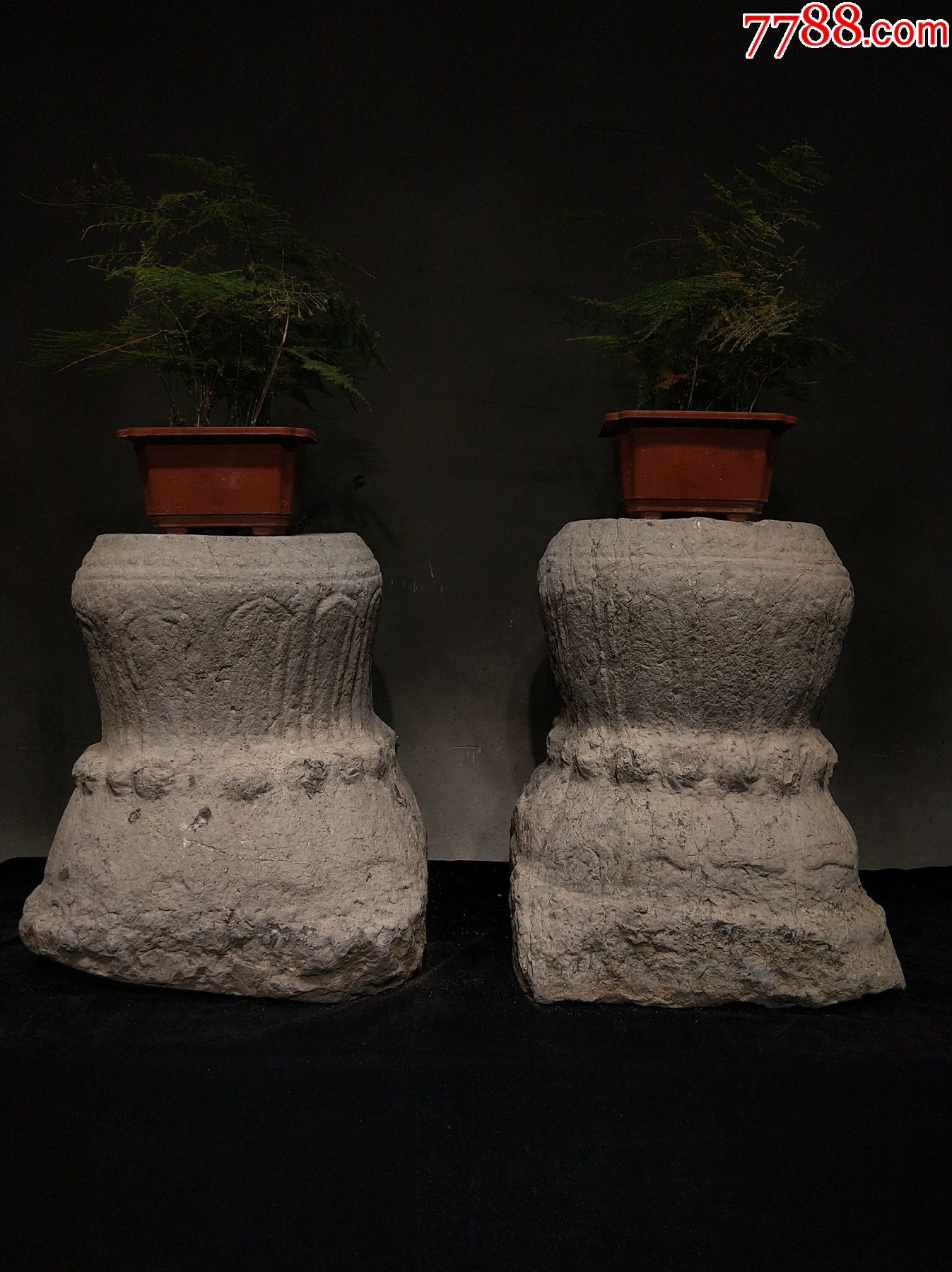 一对青石老石墩底座