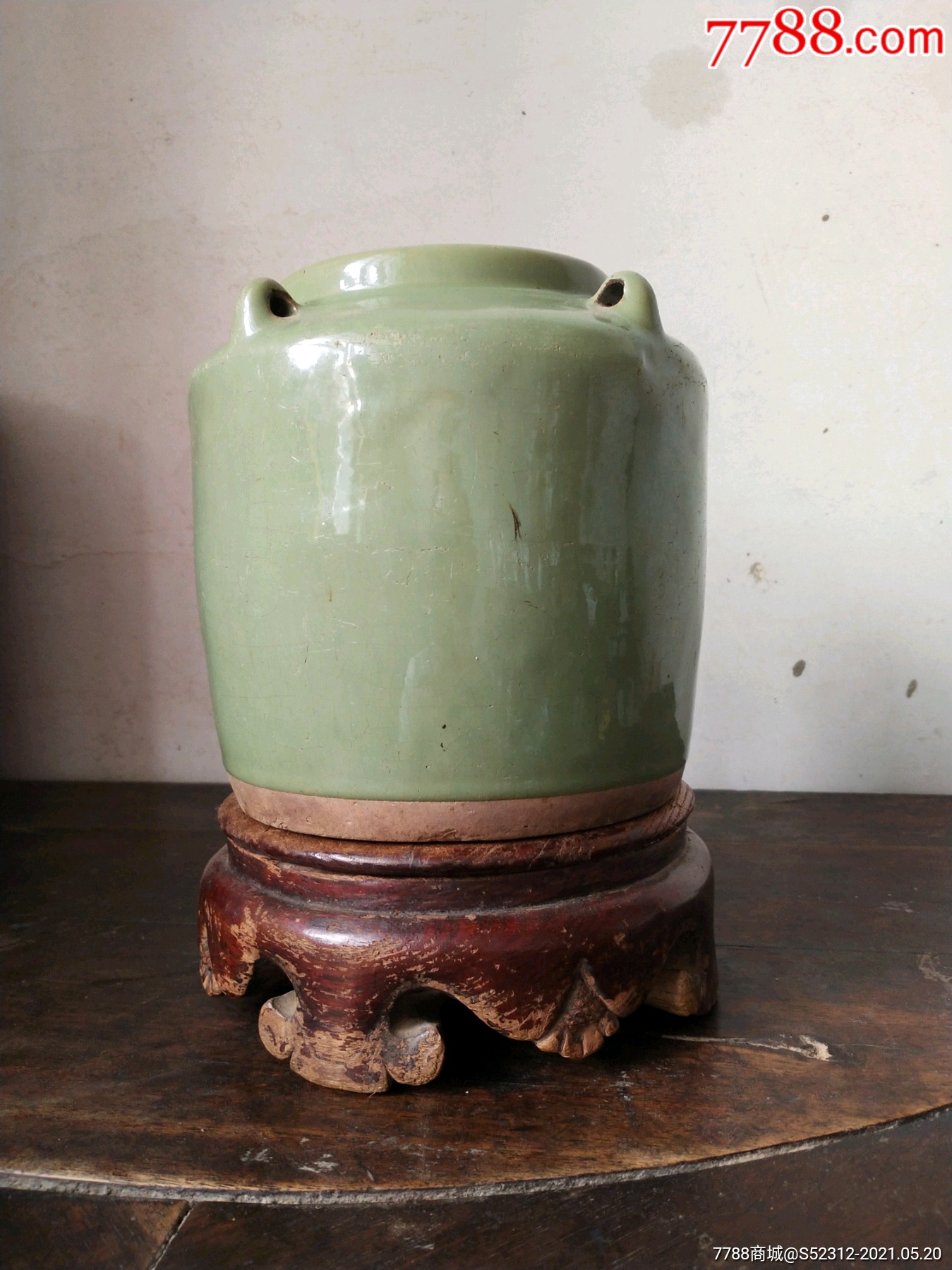 民国绿釉四系罐