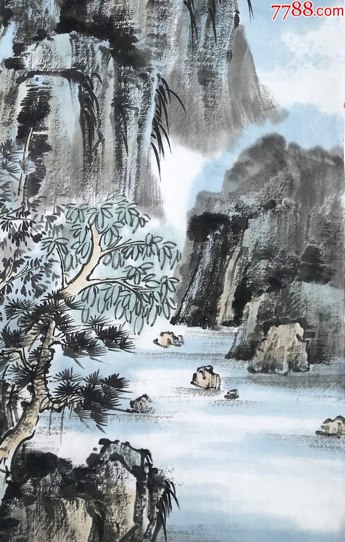 来自画家本人保证真迹李伟师承李宝林山东省美协会员青绿山水画10