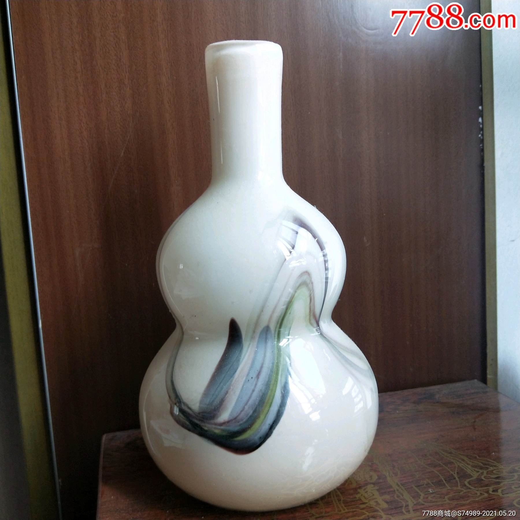 70年代的凉水杯福禄瓶料器工艺玻璃葫芦花瓶器皿
