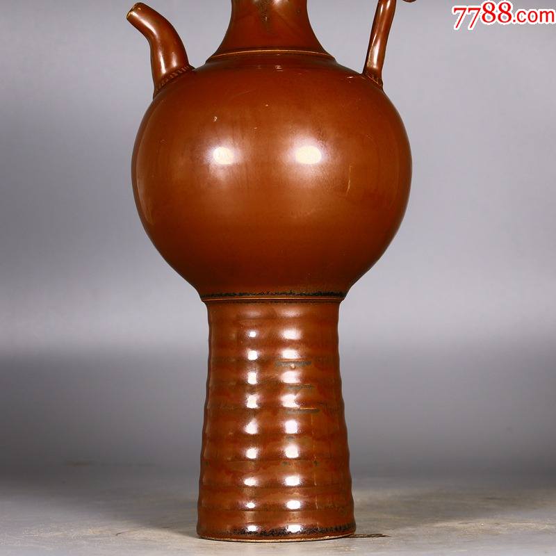 定窯紫定龍柄執壺28135釐米工藝品