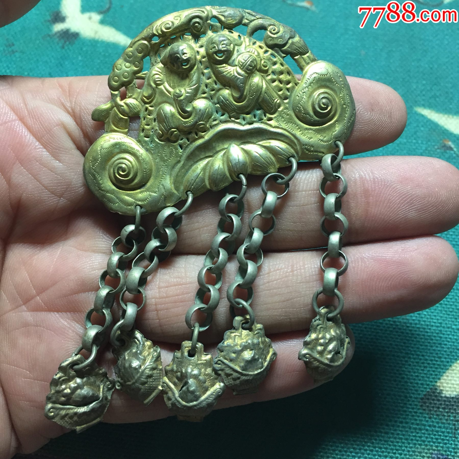 鎏金压襟包老保真公博闻德保粹评级杂件