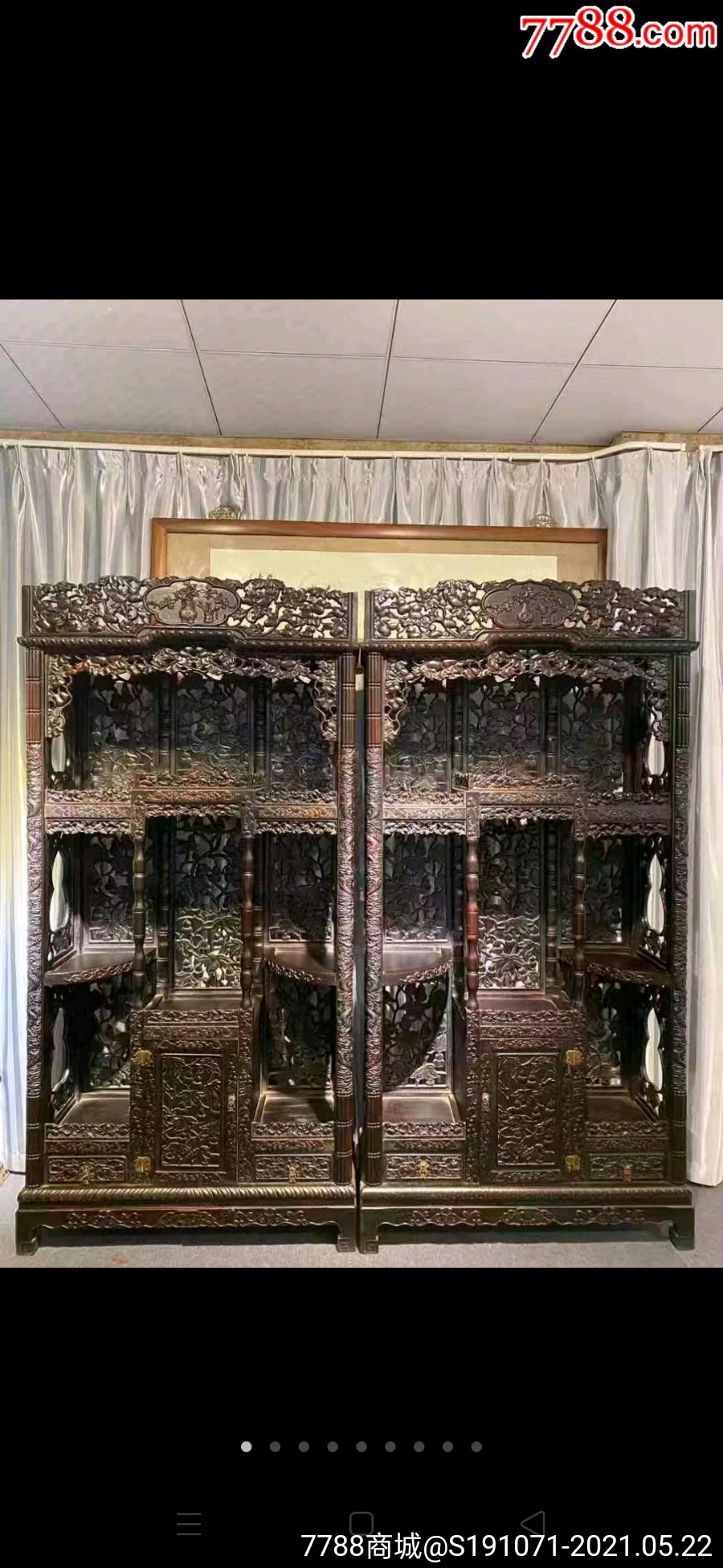 血檀博古架一对满工雕刻连枝葫芦雕刻精细造型独特品相完好装修佳品_木架/博古架_古玩十二年店铺【7788收藏__收藏热线】