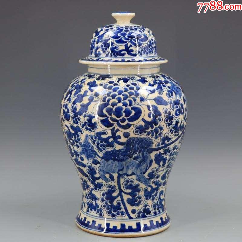 手绘清康熙青花缠枝狮子纹仿古瓷将军罐_价格1680元_第1张_7788收藏