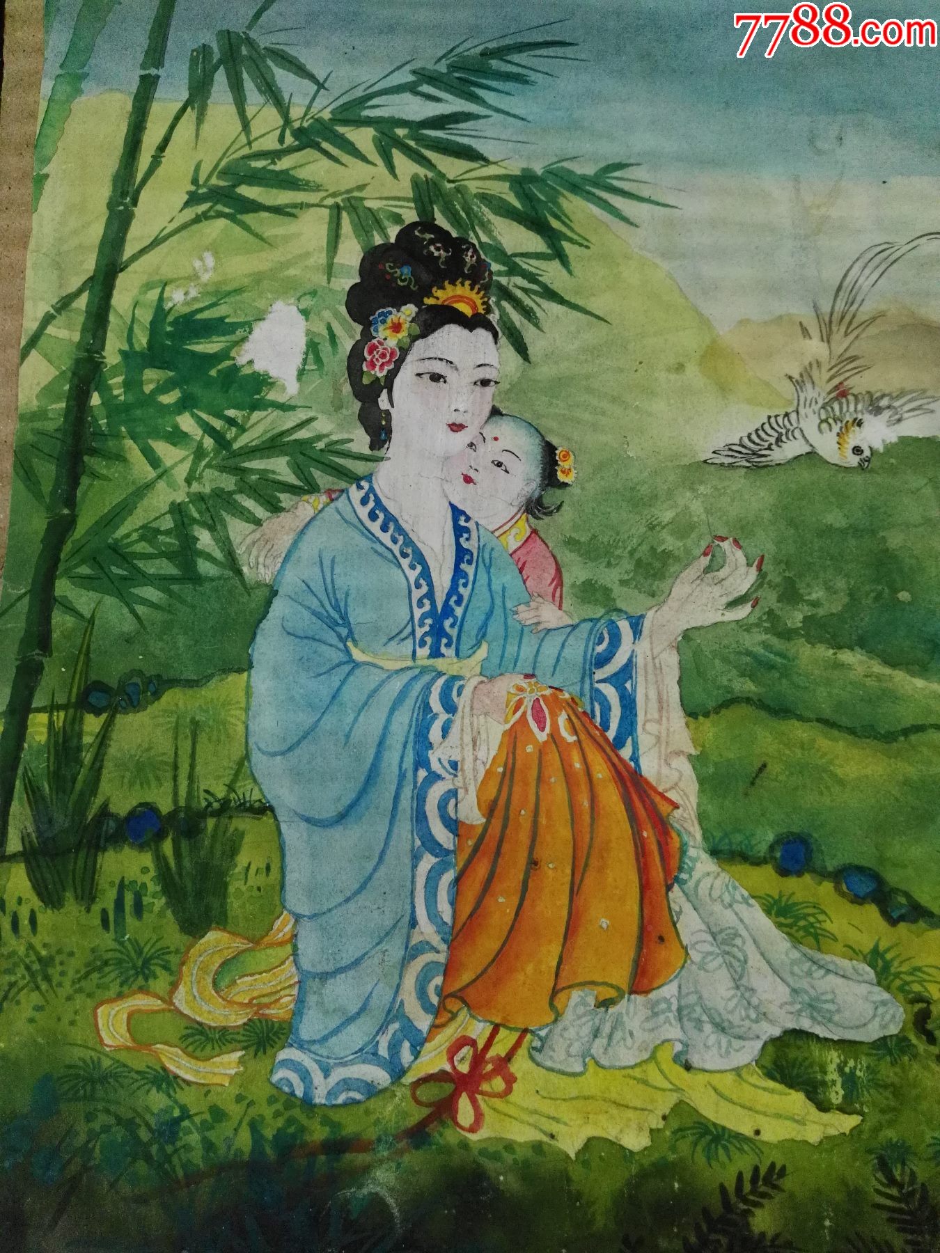60年代水彩手绘年画美女儿童神话故事年画原稿
