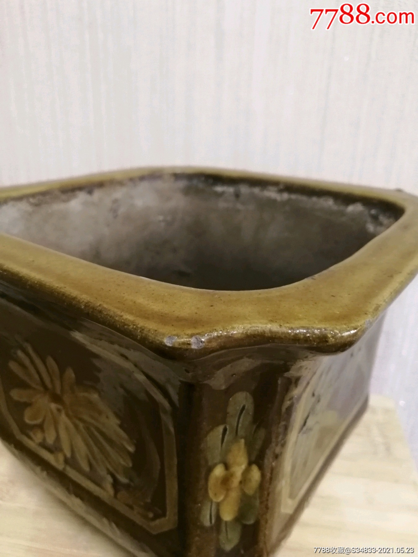 60年代宜钧釉四方紫砂盆