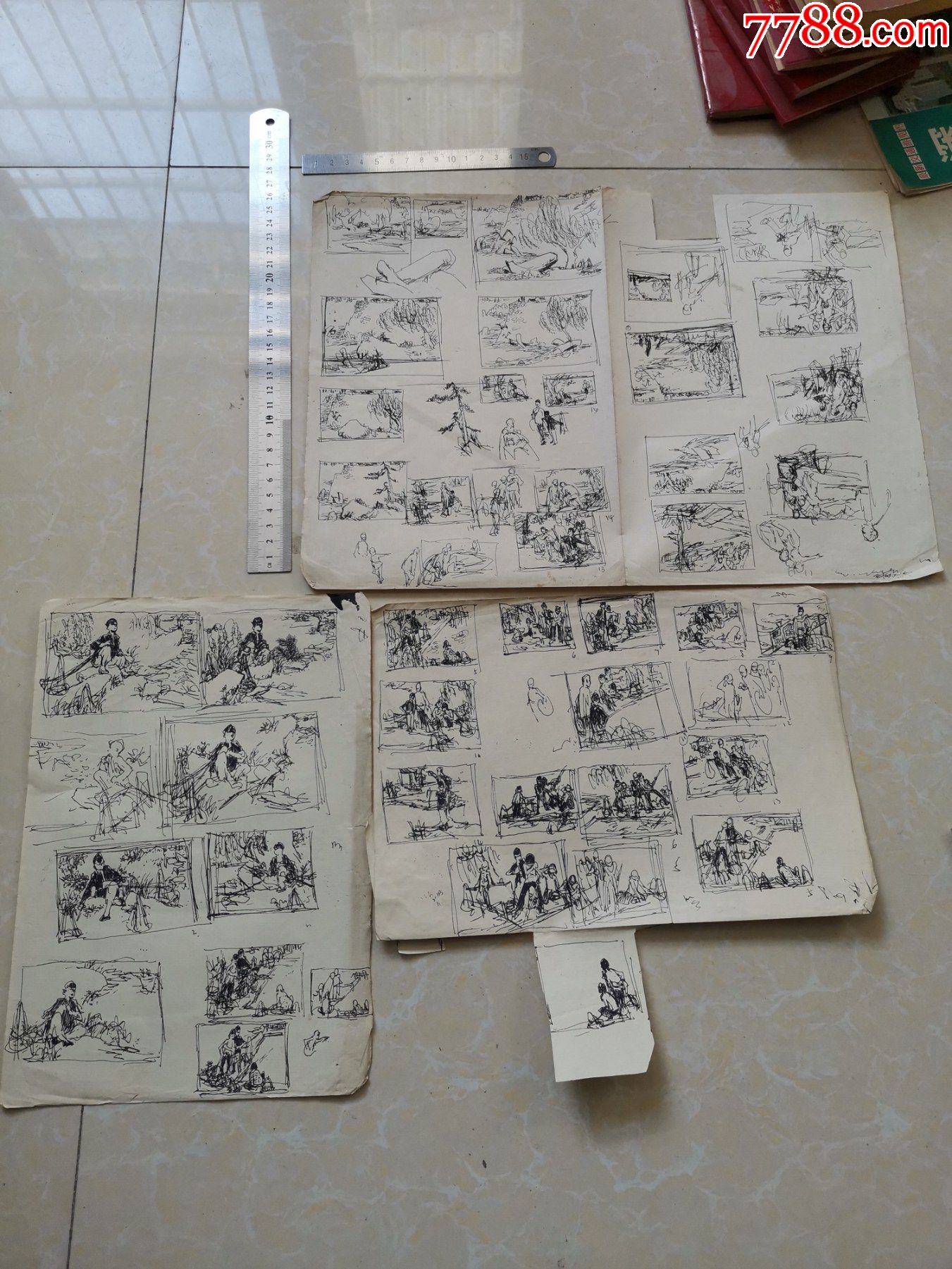 连环画手绘稿3张合售
