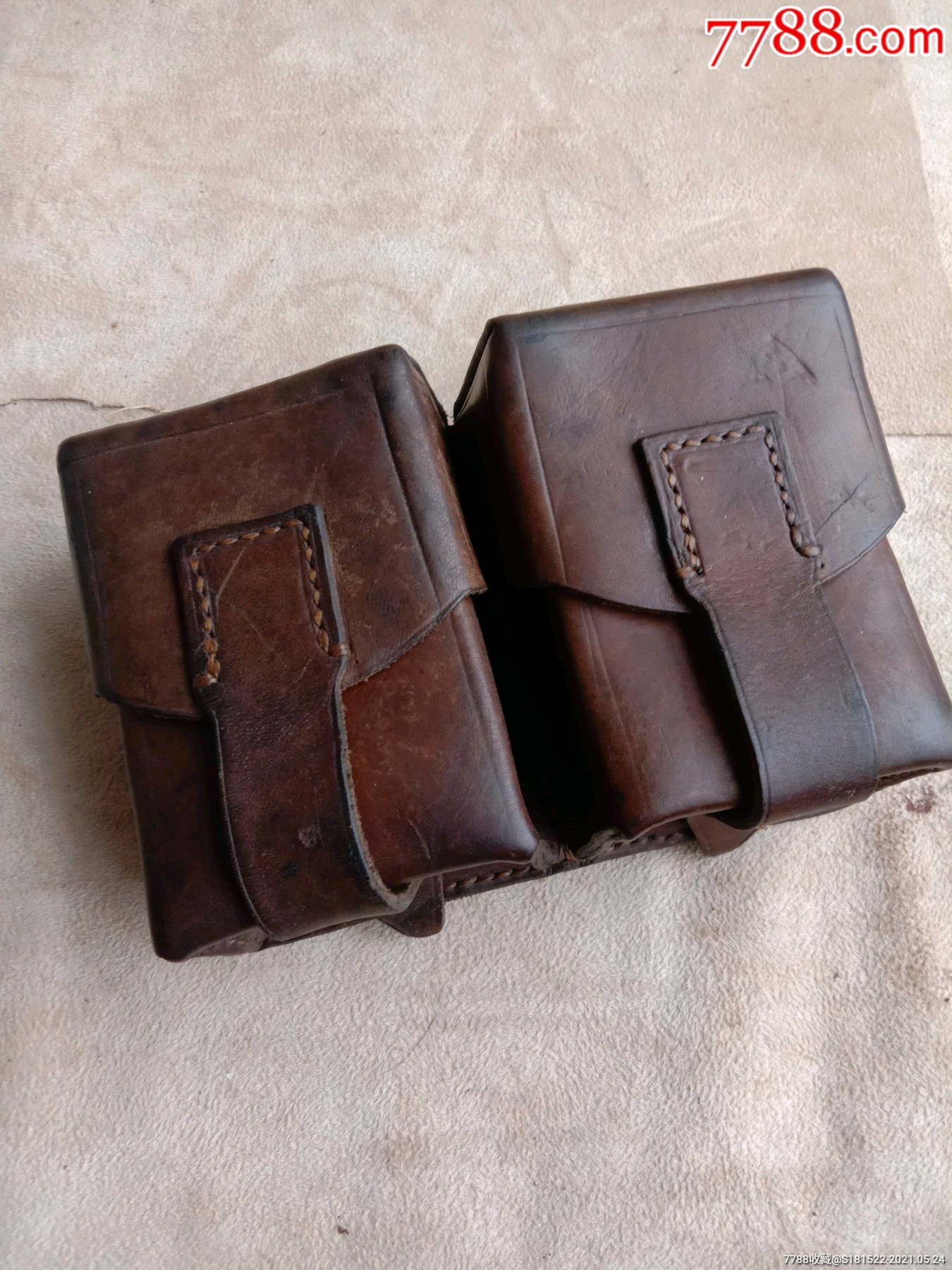 战后老皮包双联皮腰包工具包胡椒盐牛皮包