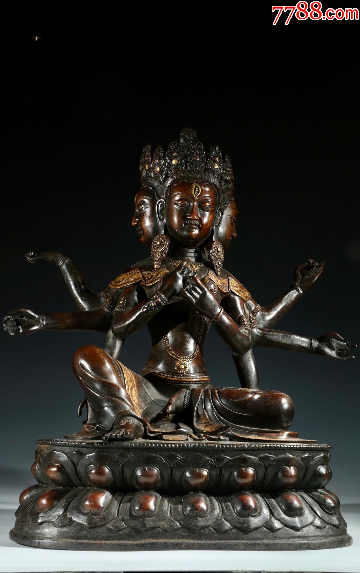 铜制三面六臂观音-铜像/铜佛像-7788收藏