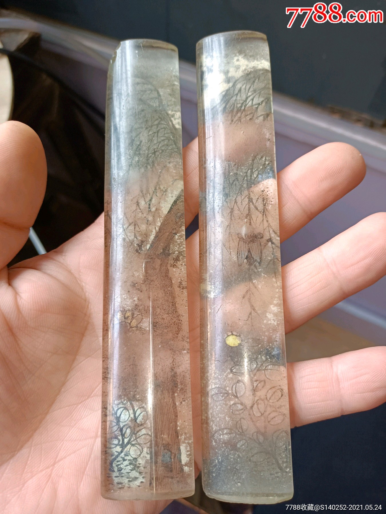 清代老琉璃镇尺一对-镇纸/压尺-7788旧货商城