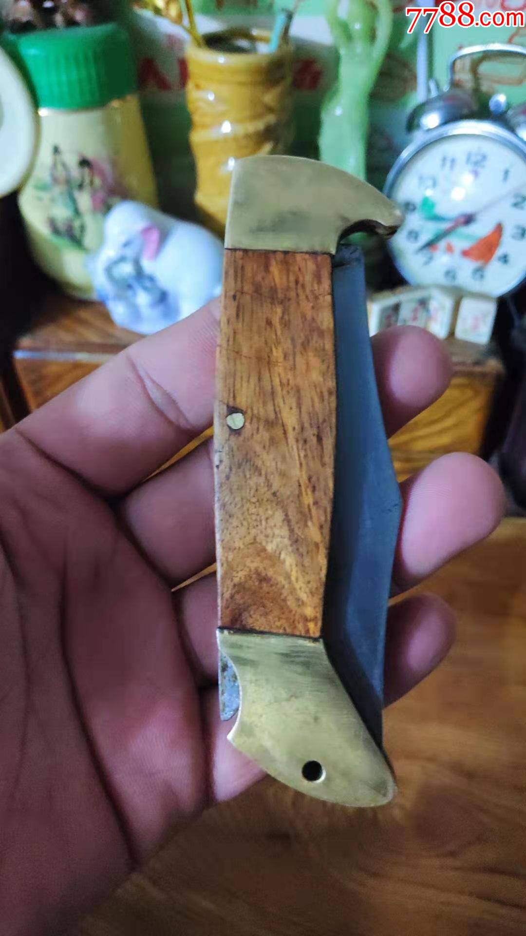 上世纪80年代黄铜红木水果刀餐刀民俗怀旧老物品.