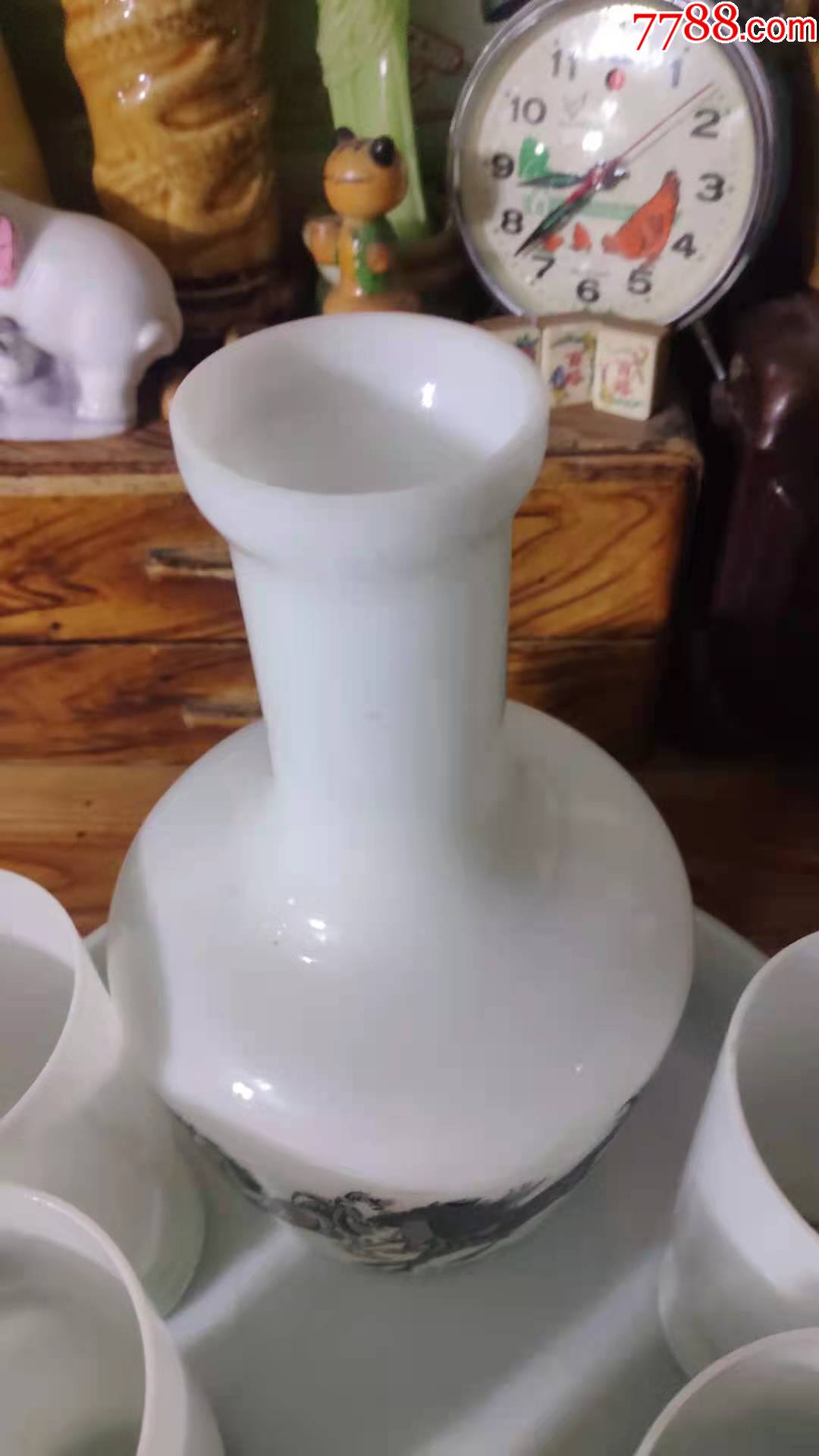 上世纪70-80年代玻璃马到成功图案凉水壶水杯杯盘一套民俗老物品.