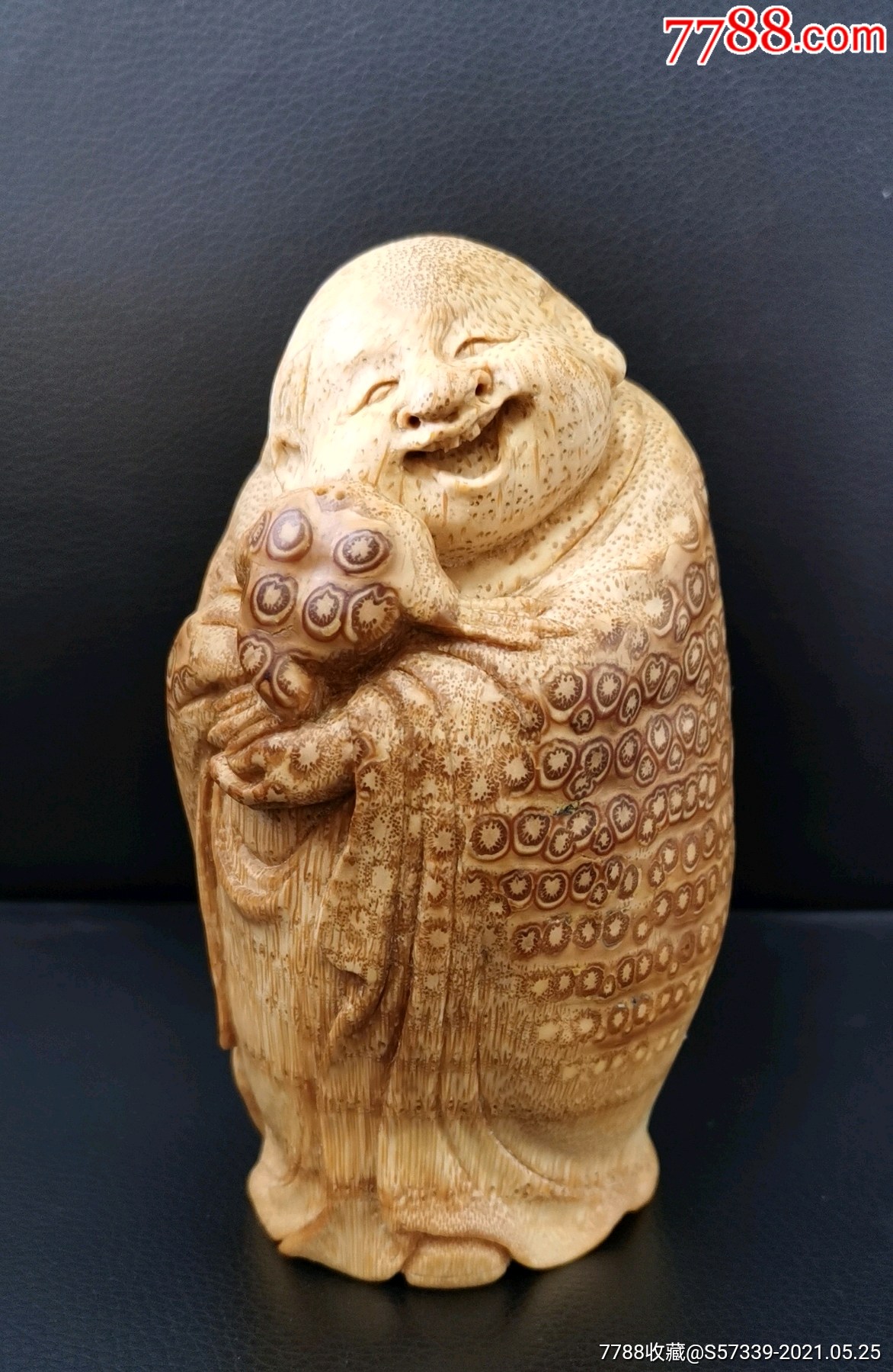 老竹根雕纯手工雕刻刘海戏金蟾附赠文玩老树核桃扁片把件吊坠