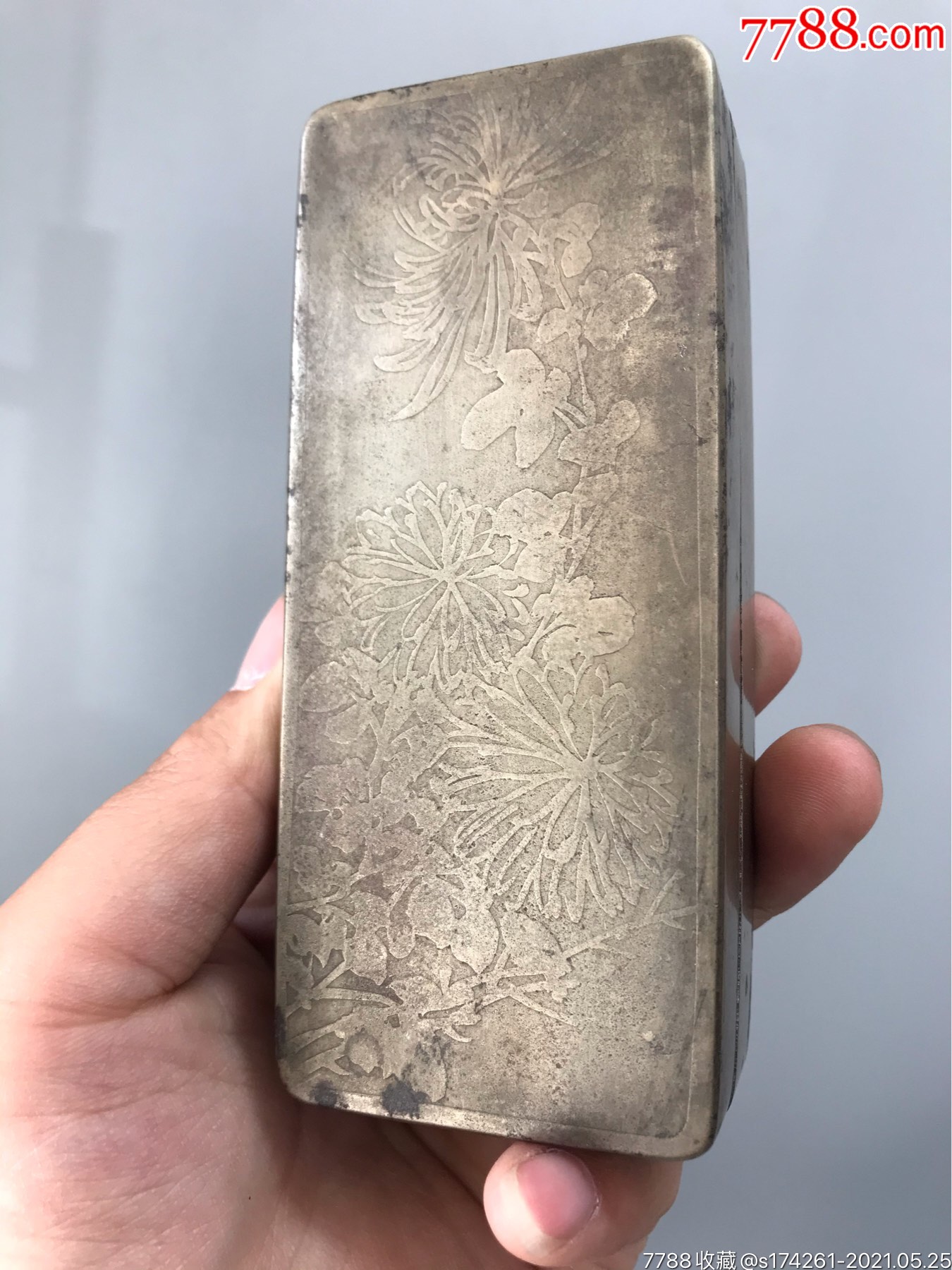 民国白铜花卉竖版墨盒