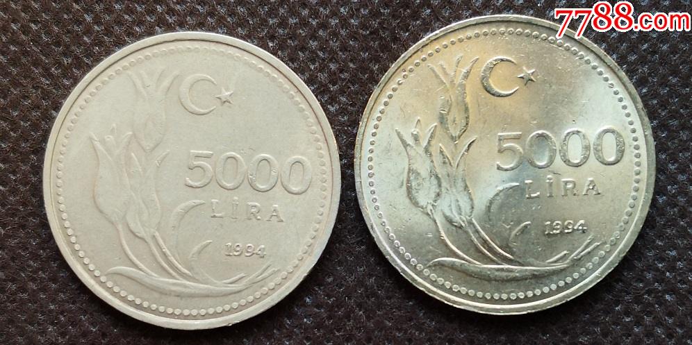 2枚土耳其硬币5000里拉30mm世界钱币土耳其外国币土耳其钱币k1l