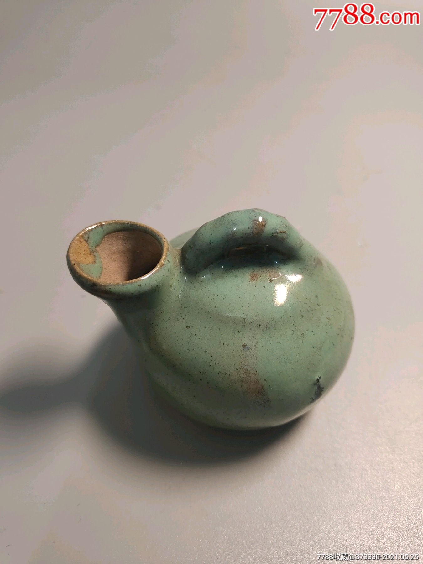 超级可爱民国时期宜兴绿釉虎子造型文房小水盂一只