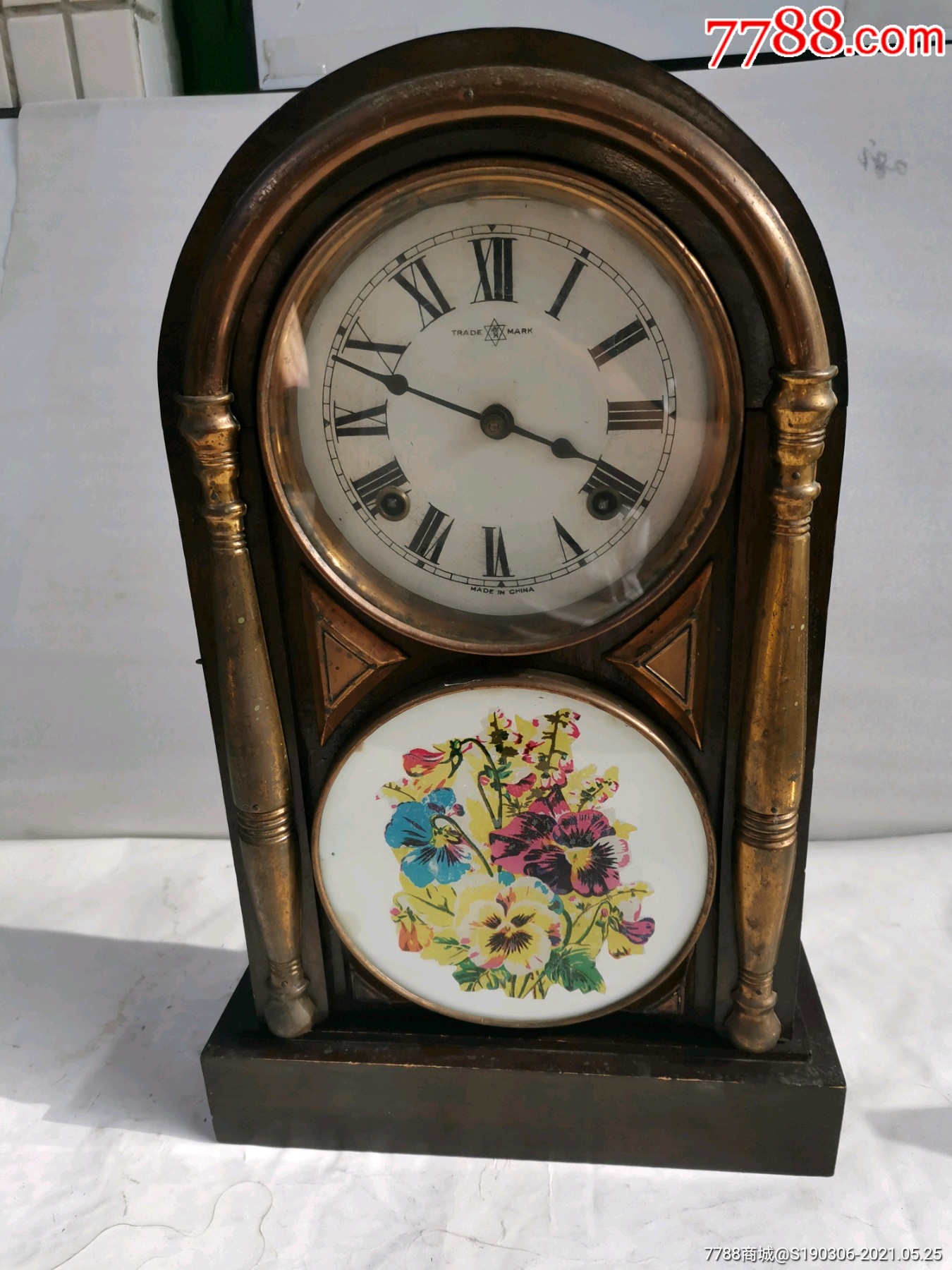 晚清民国时期宝字牌圆头座钟原装机器内外商标齐全品好正常打点走时