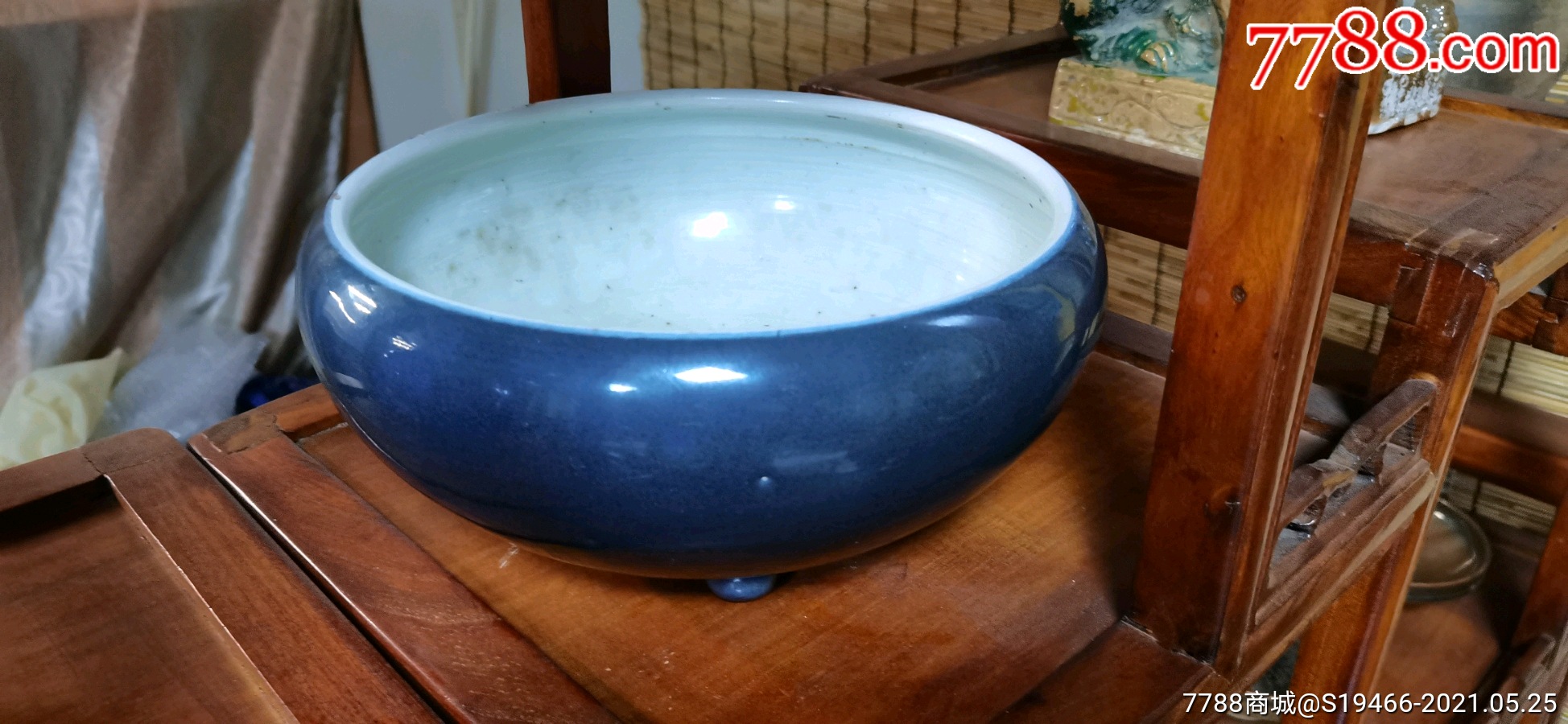 清霁康熙蓝釉水盂