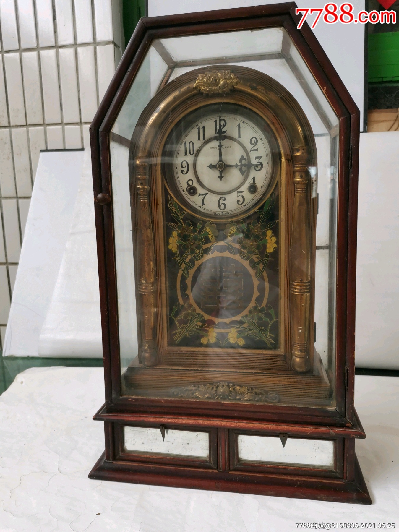 晚清民国时期宝字牌圆头座钟正常打点走时