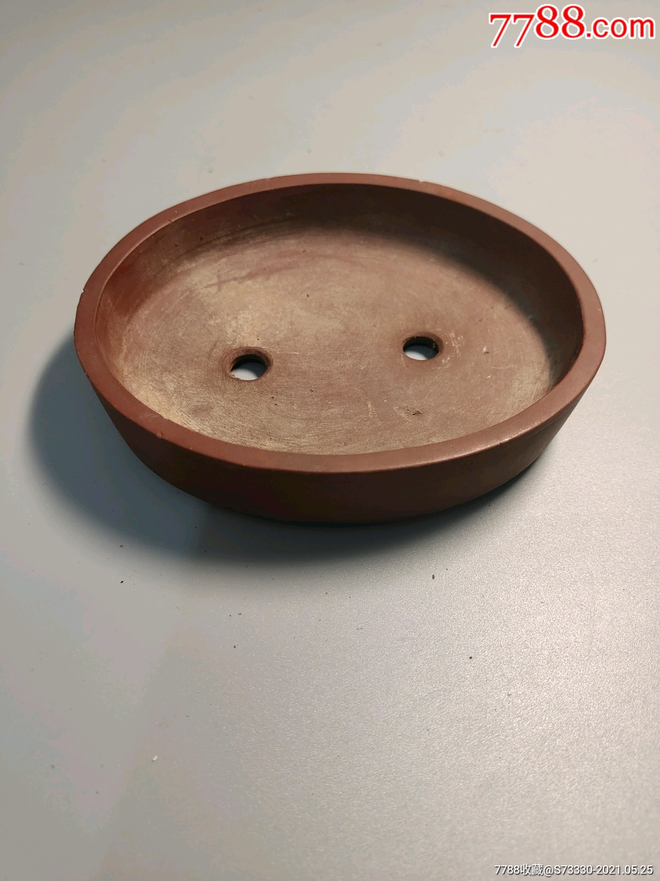 80年代宜兴椭圆形紫砂小花盆微型盆景盆一只