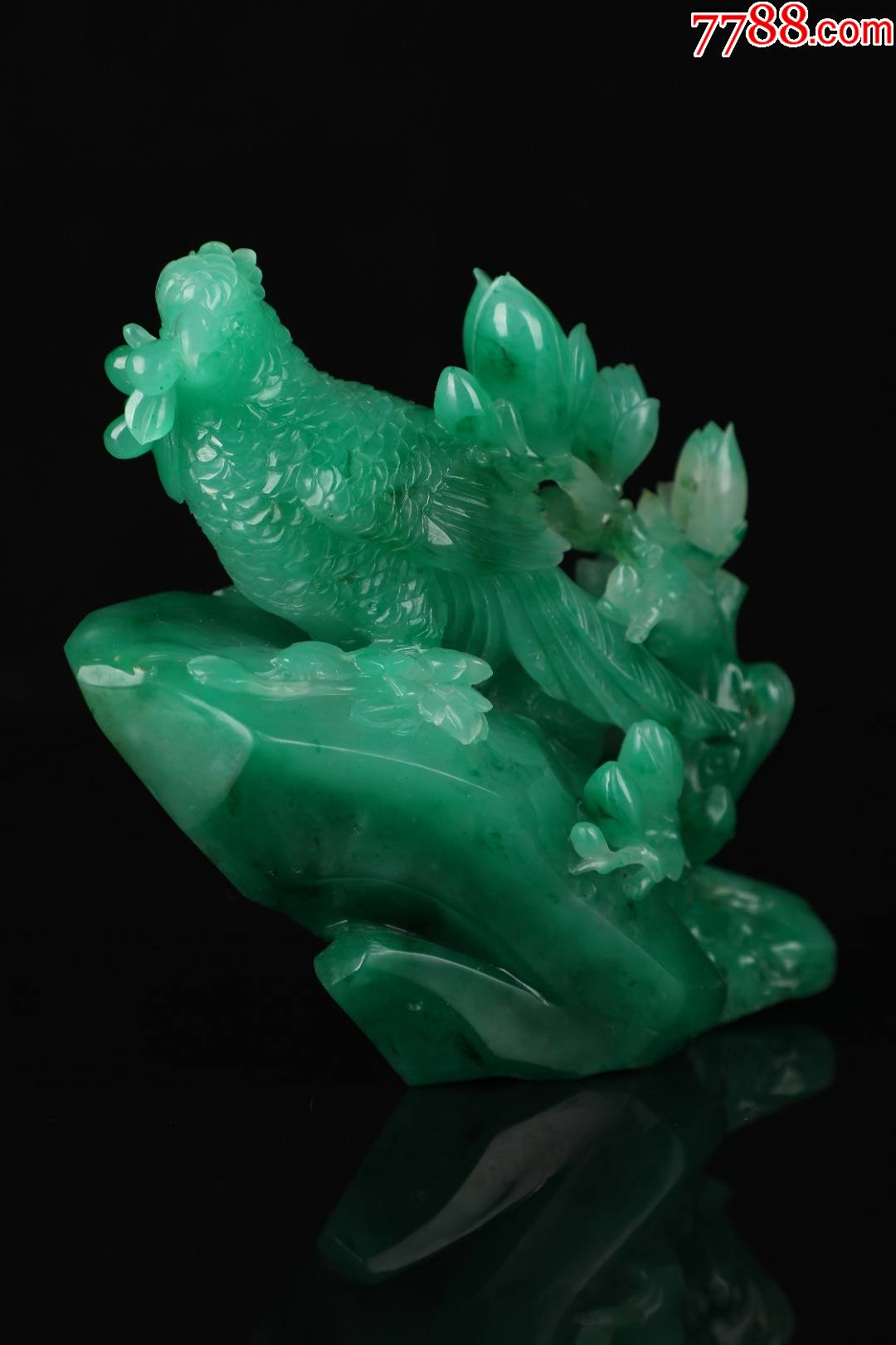 翡翠锦鸡玉兰摆件