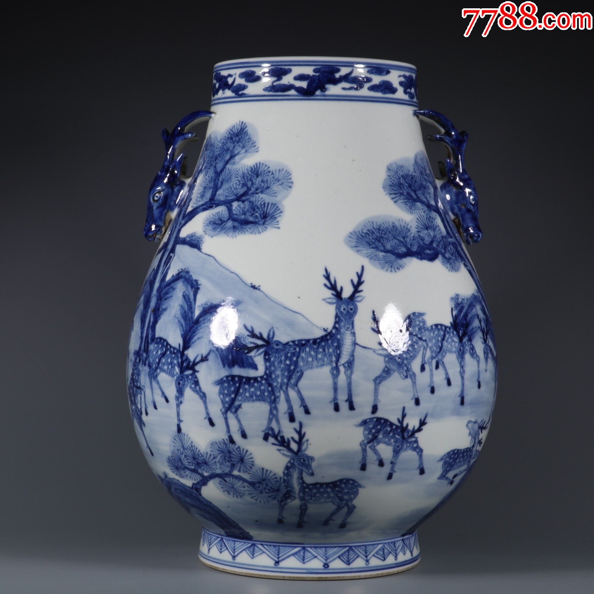 青花松树仙鹿福同-青花瓷-7788商城